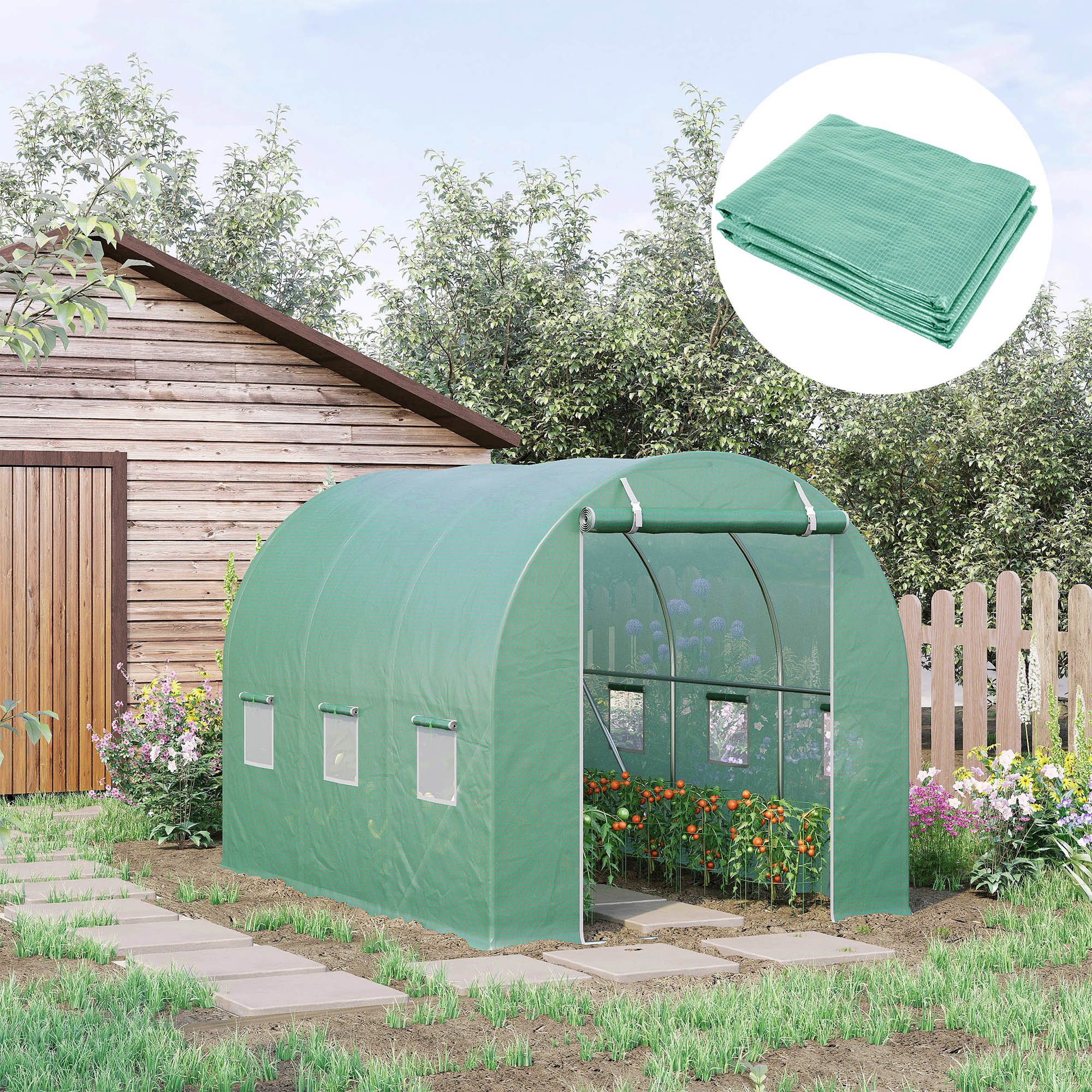 Outsunny Gewächshausfolie, 3 x 2 x 2 m, wasserdichte Gartenplane mit UV-Schutz, Kunststoff-Folie, Abdeckplane für Treibhaus, Folientunnel, Tunnelfolie für Außenbereich, Grün