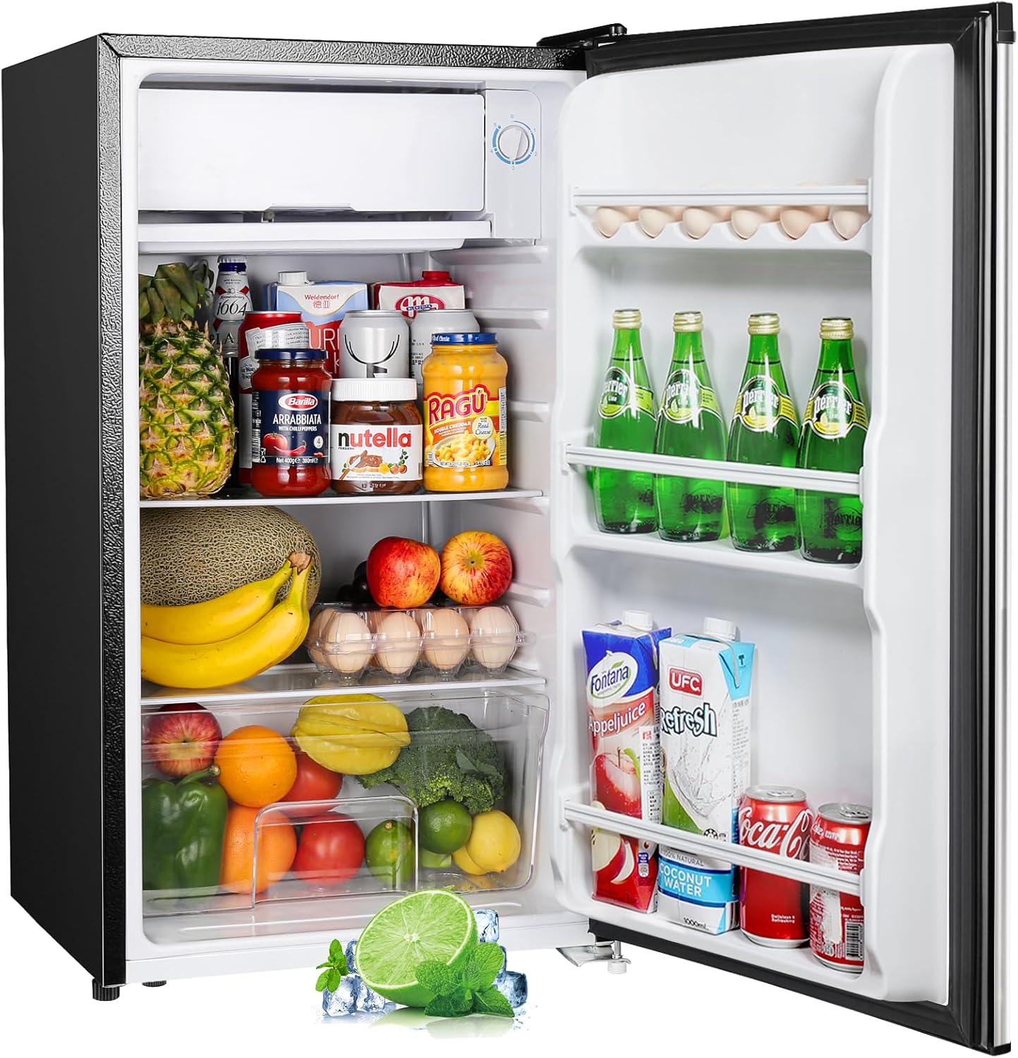 Upstreman 91L Small Refrigerator with Freezer, Single Door Refrigerator, Quiet, Adjustable Thermostat, Vegetable Compartment, Mini Office Fridge, Room, White -BR321
