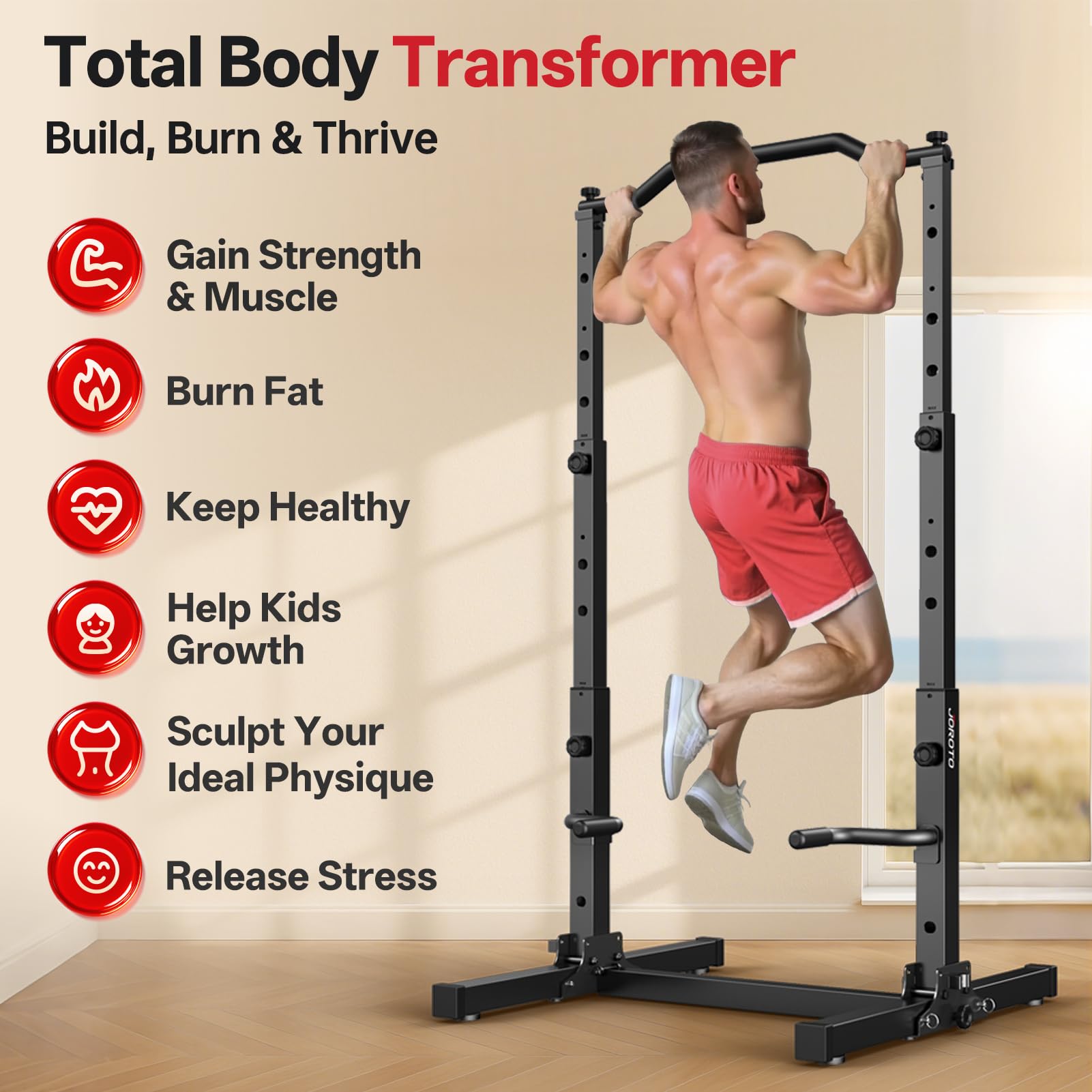 Faltbare Klimmzugstange und Dip Station, höhenverstellbarer Power Tower für Zuhause, 5-in-1 Krafttraining, bis 204 kg, klappbar