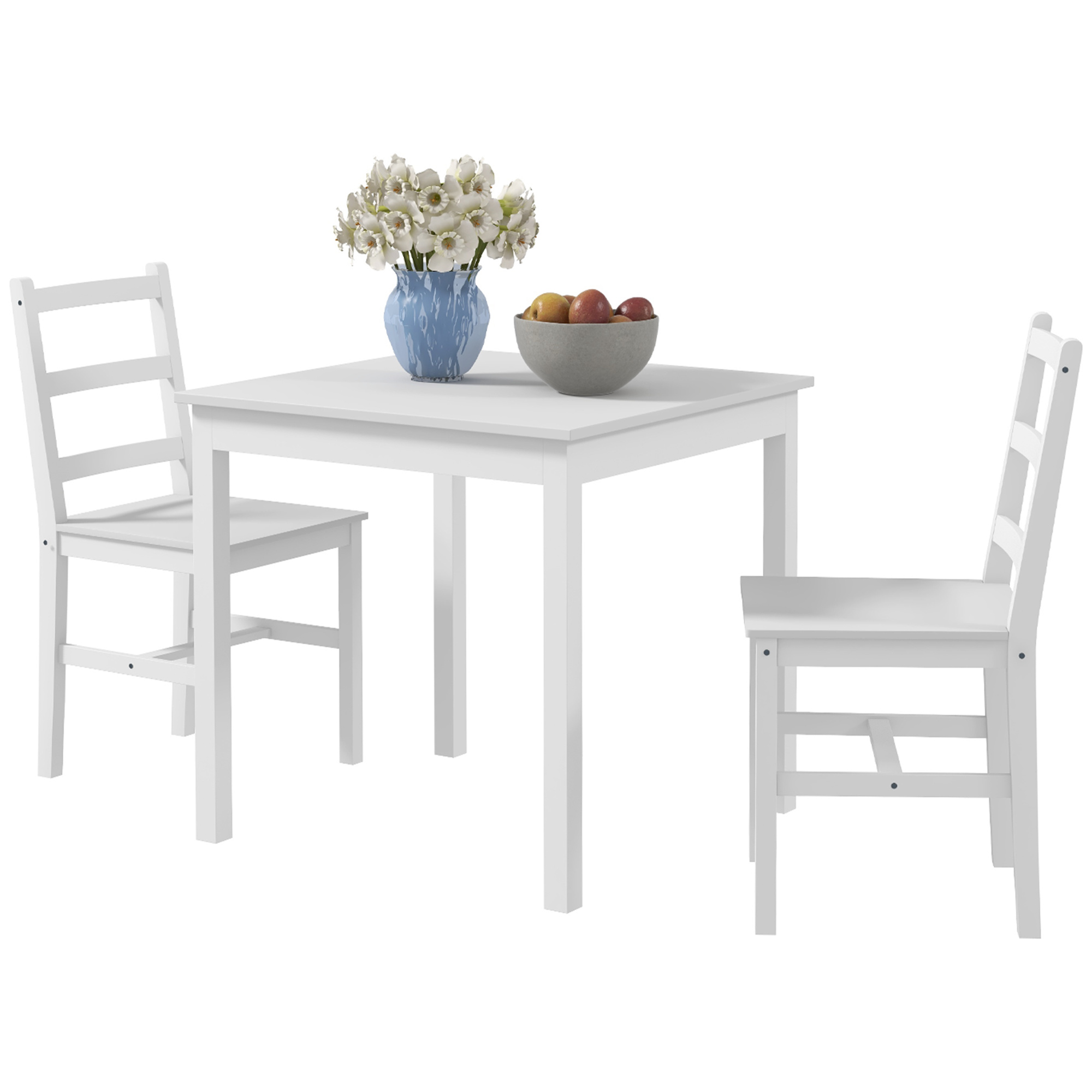 HOMCOM 3-teilige Essgruppe Sitzgruppe Tisch mit Stühlen, Massivholz, Weiß