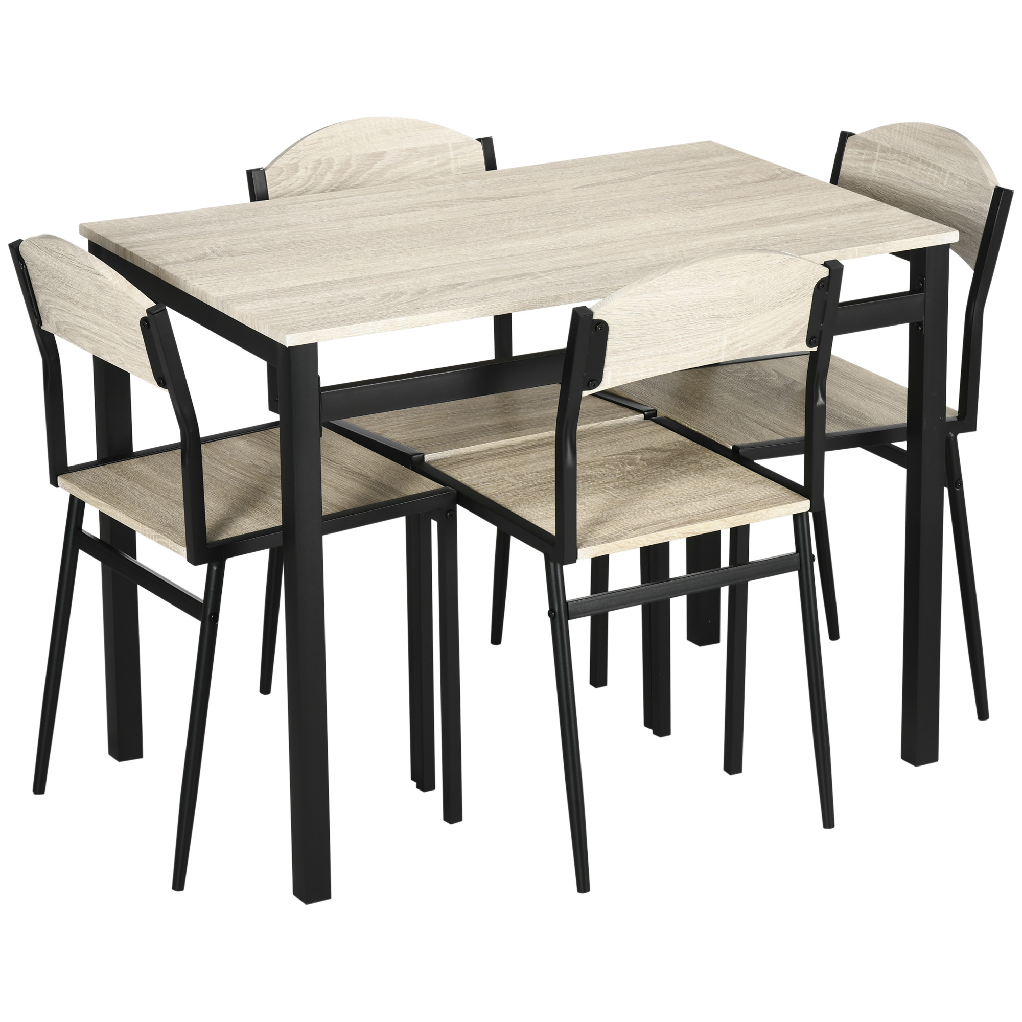 HOMCOM Essgruppenset mit rechteckigem Tisch und 4 Stühlen aus Stahl und MDF, Schwarz und Eiche