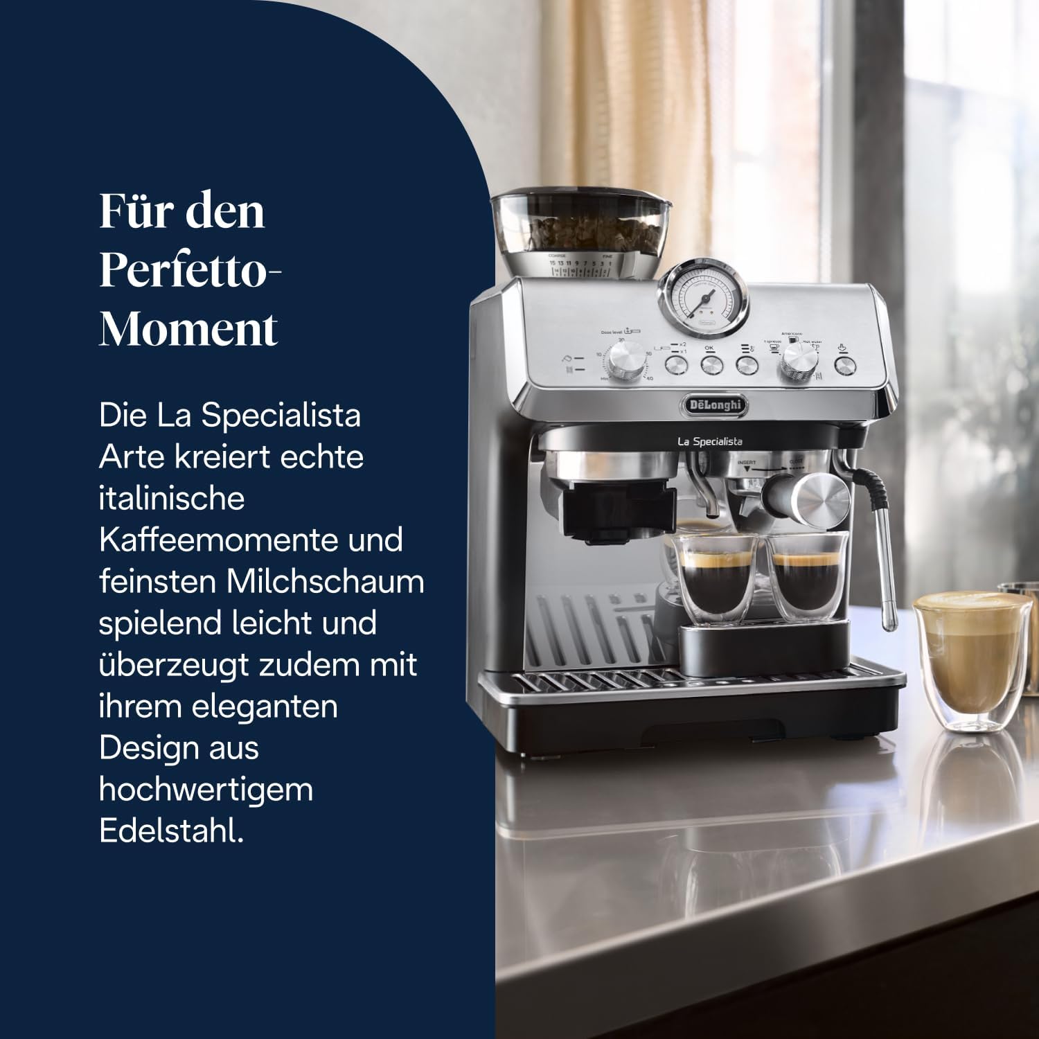 De'Longhi Siebträgermaschine La Specialista Arte EC9155.MB, Espressomaschine mit Mahlwerk, 8 Mahlgrade, 15 Bar, 3 Temperaturen, Milchschaumdüse, 1550W, 1,7L Tank, Edelstahl/Schwarz inkl. Barista-Kit