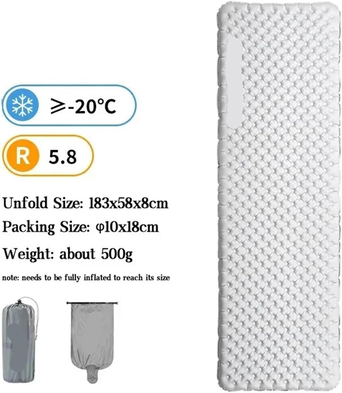 Luftmatten R Value 5.8 Outdoor-Isomatte Ultraleichte Reise-Camping-Matratze 1-Personen-Kissen Wandern Trekking