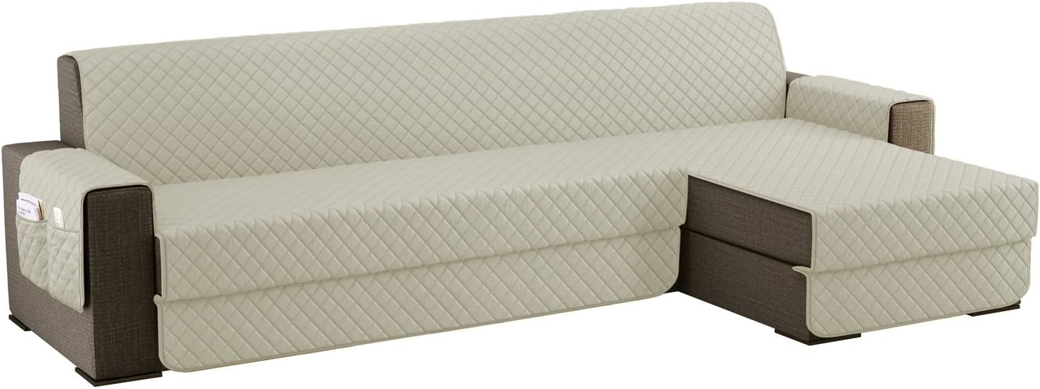 Copridivano 3 Posti con Penisola (L 250 CM), Copridivano Penisola Destra/Sinistra Universale Reversibile, Copridivano Impermeabile Antigraffio Indispensabile per Animali Domestici - Grigio Scuro