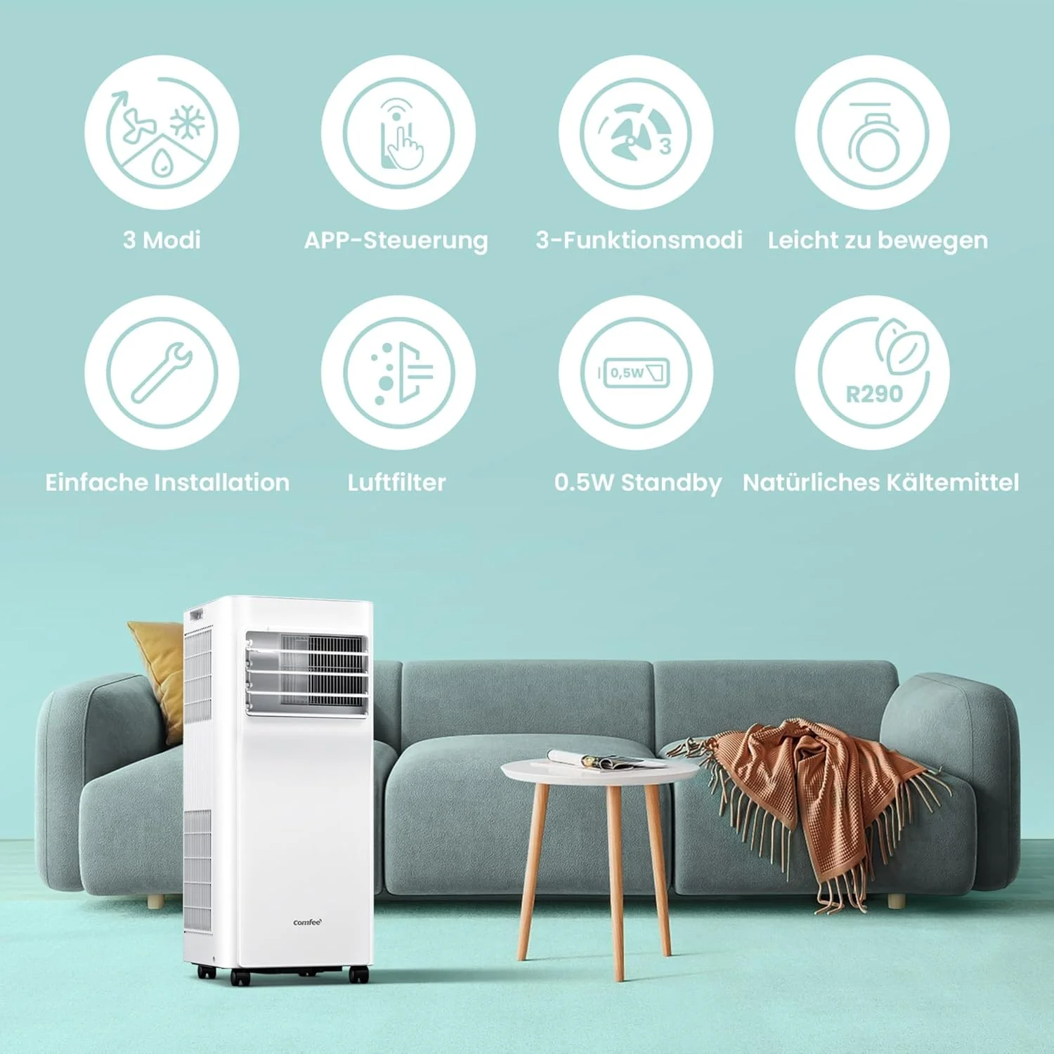 Comfee Breezy Cool Pro 2.6 Mobiles Klimagerät 9.000 BTU – A, R290, App & Alexa, Weiß