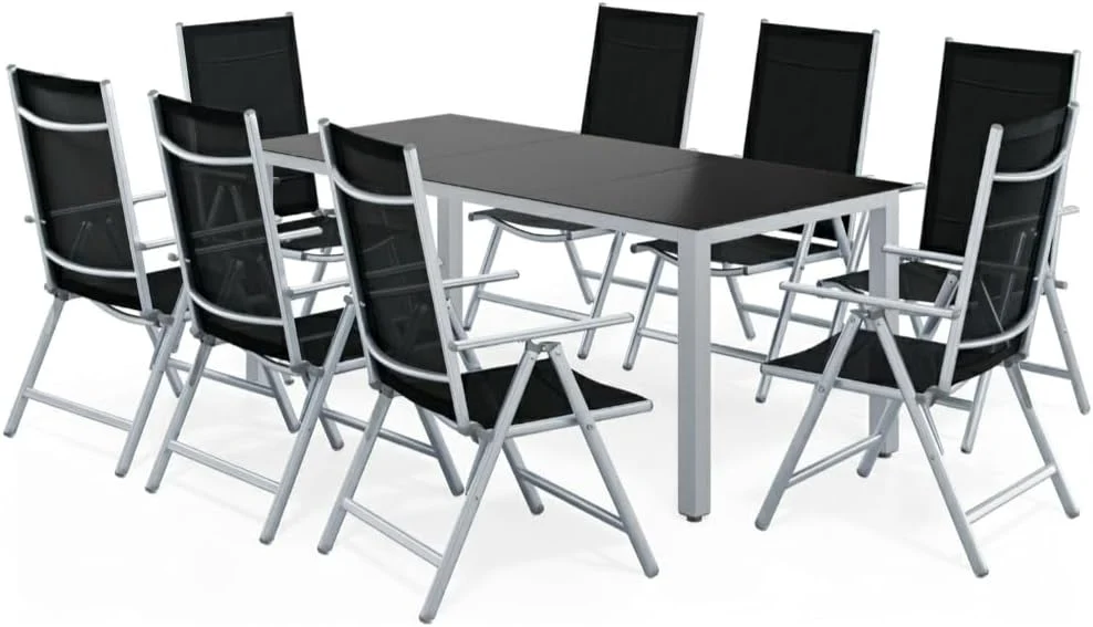 Gartenmöbel-Set Casaria, 190x90 cm, Schwarz/Silber, Gartenmöbel Set 8 Stühle mit Tisch Aluminium