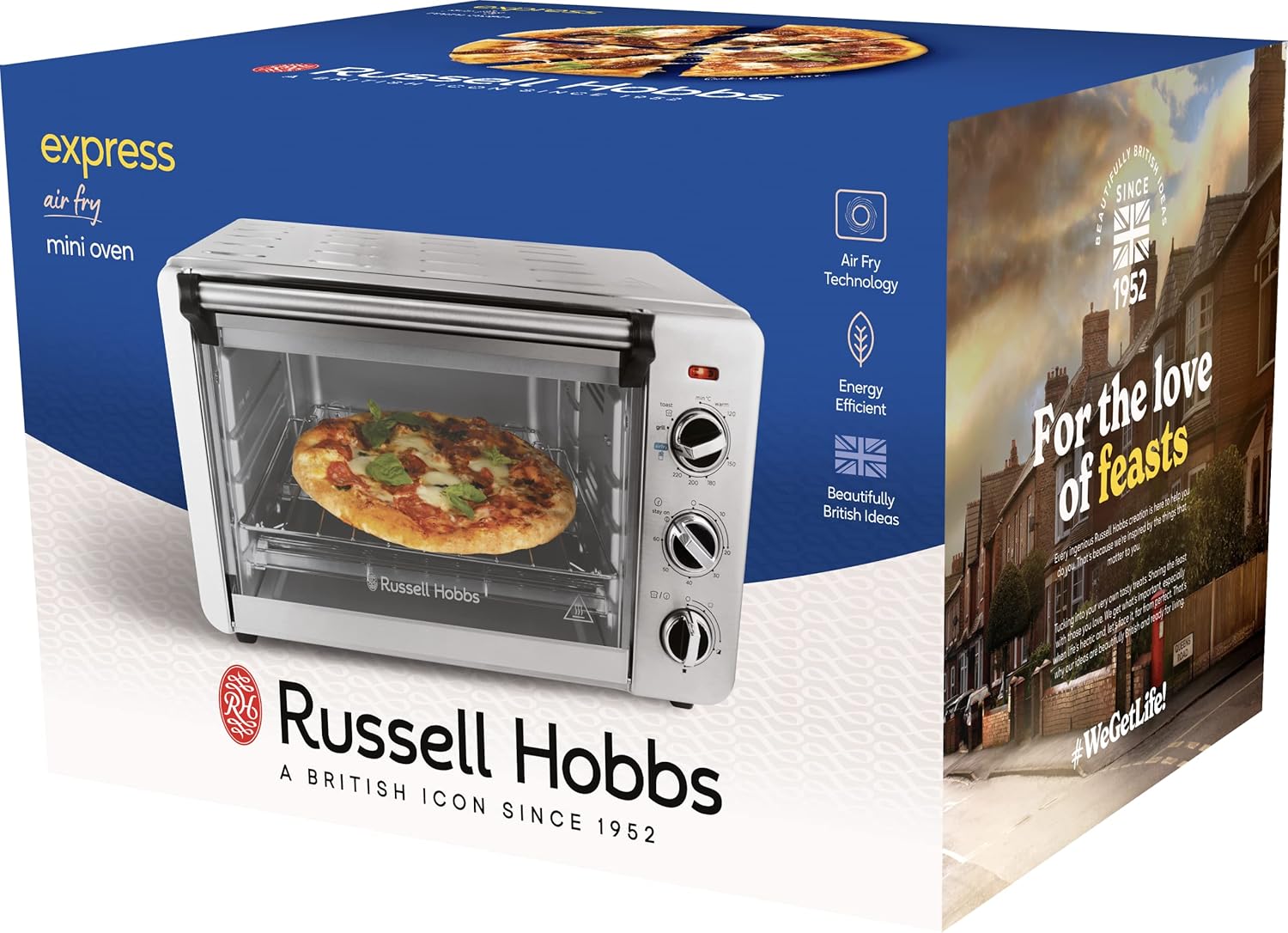 Russell Hobbs Backofen Airfryer [5-in-1: Heiluftfritteuse, Minibackofen, Grill, Toaster, Warmhaltefunktion] Express (20l, Pizza  30cm, inkl. Frittierkorb, Backblech&Grillrost) Umluft- Ofen 26680-56