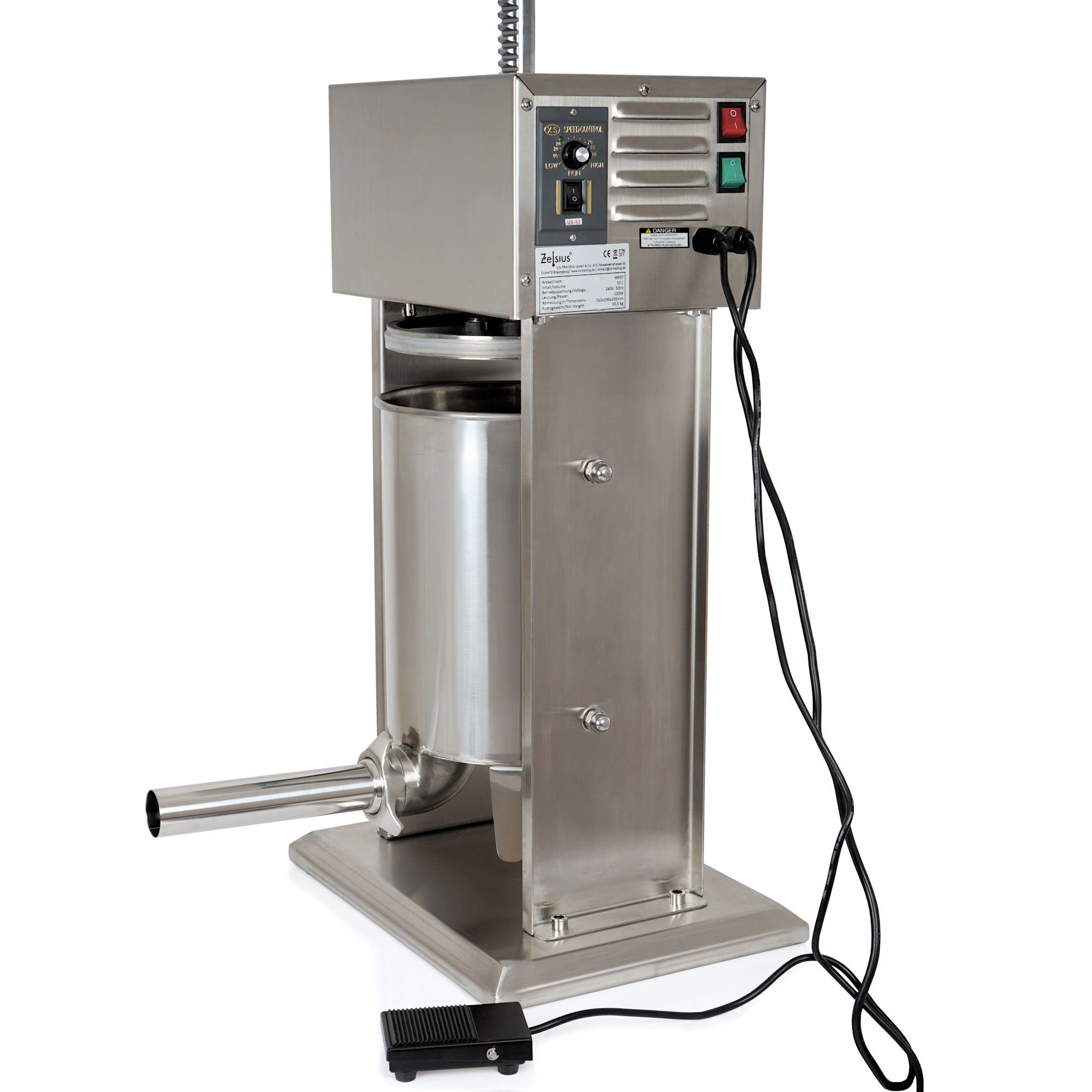Küchenmaschine elektrische Profi Wurstfüllmaschine, 10 Liter, mit Fußpedal