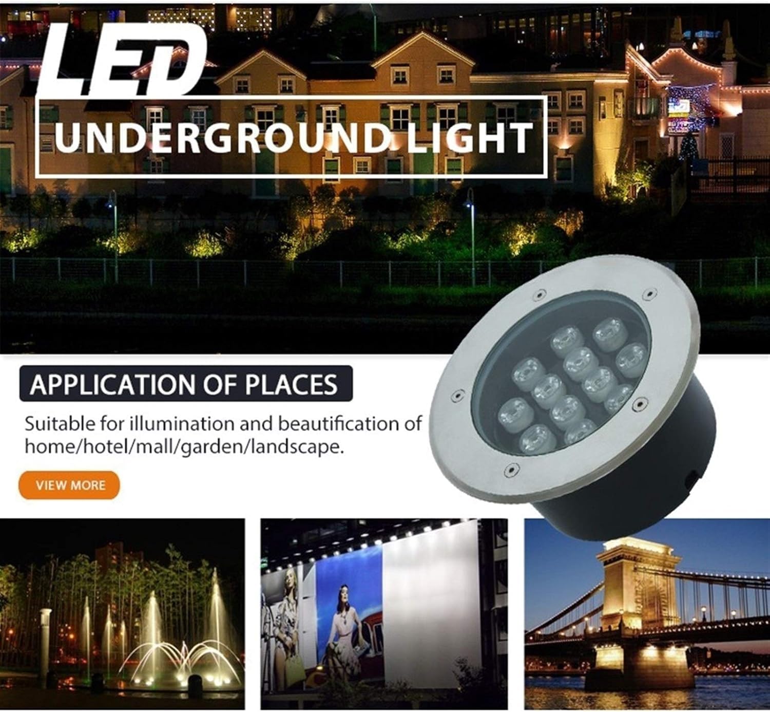 Wasserdichte IP67-LED-Bodeneinbauleuchten for den Außenbereich, AC85-265V, Landschaftsbeleuchtung for Wege, Gärten, Höfe, Terrassen und Plätze, 4er-Pack(Warm White 3000k,12W)
