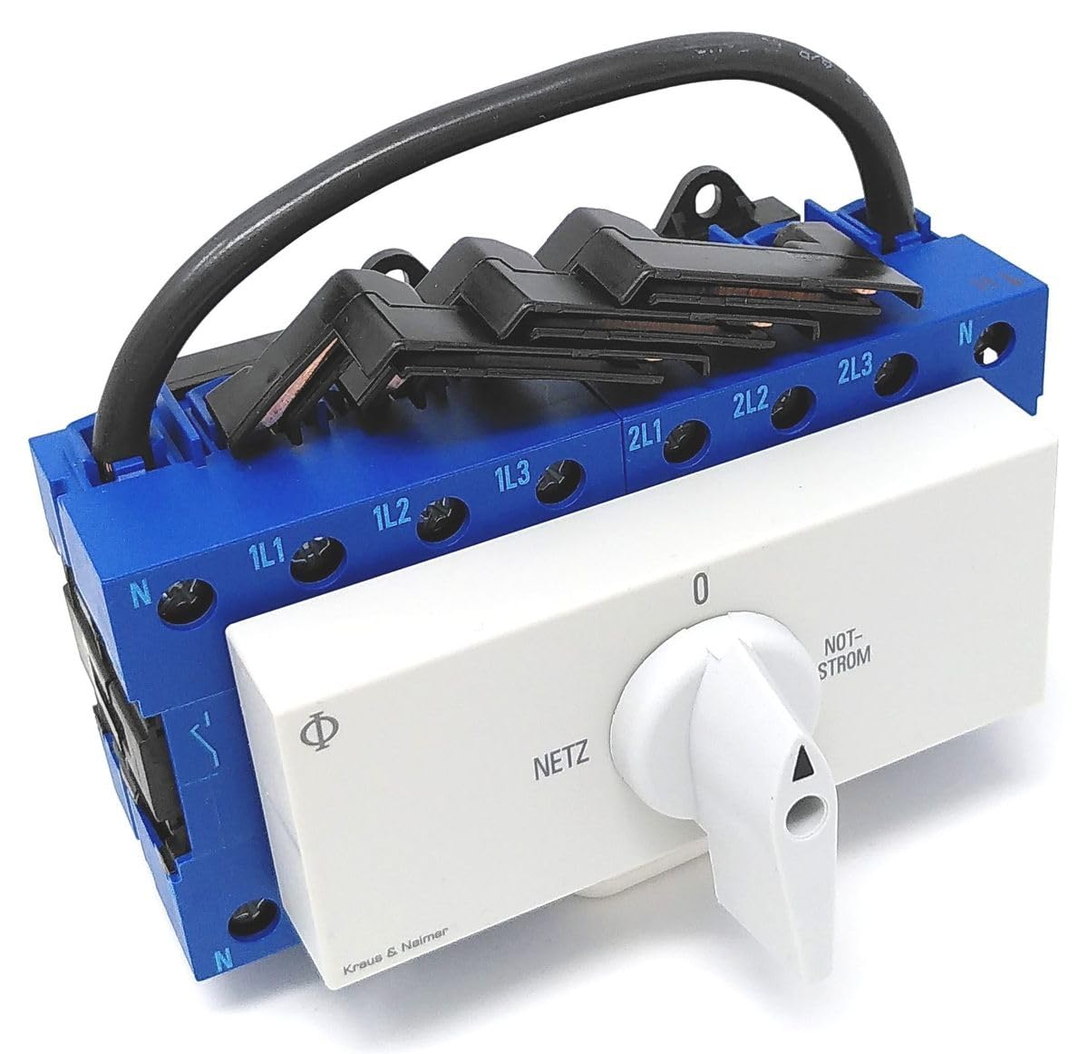 Umschalter 4-polig 63A KA63B T904 VE2 +F437 mit Stellung Netz-0-Notstrom, Schnappbefestigung für Reiheneinbau