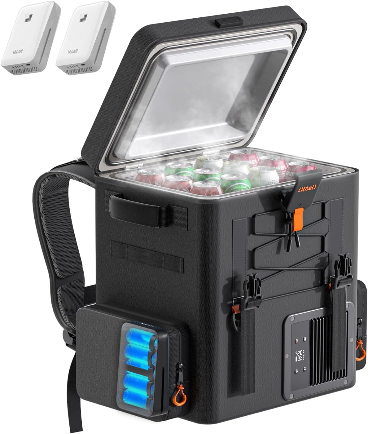 LiTHELi 12V 21Qt Car Refrigerator with 2 Batteries, SE Grey