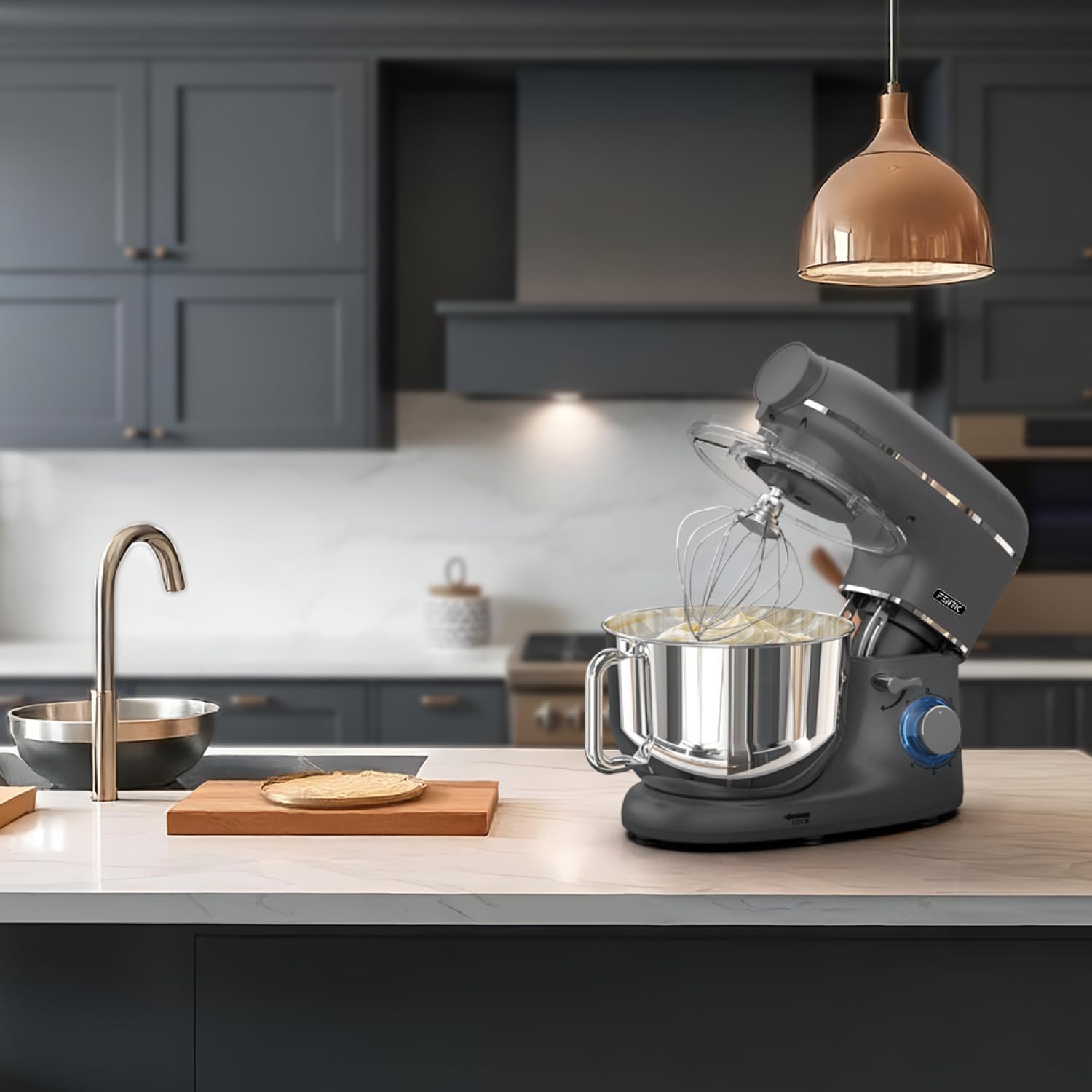 6-in-1 Küchenmaschine – 2000W – Mit Fleischwolf, 1,5L Entsafter, Gemüseschneider und Mehr – Knetmaschine mit 6,2L Rührschüssel, Rührhaken, Knethaken, Schlagbesen und Spritzschutz (Anthrazit)
