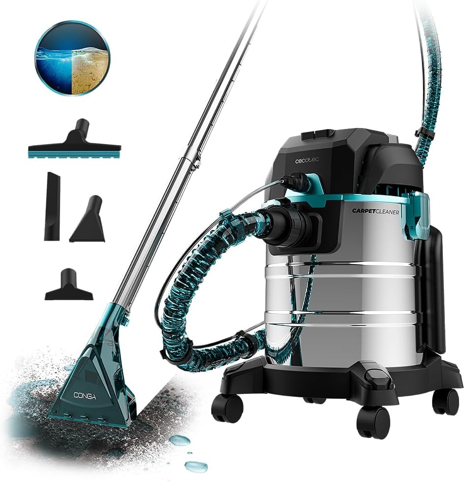 Cecotec Aspiratore per solidi e liquidi 30 L Conga Rockstar Wet & Dry Steel Pro. 1600 W, 23 kPa, Sistema di drenaggio, Aspirapolvere e soffiante, Struttura in metallo, Ruote, Raggio d'azione 5 m