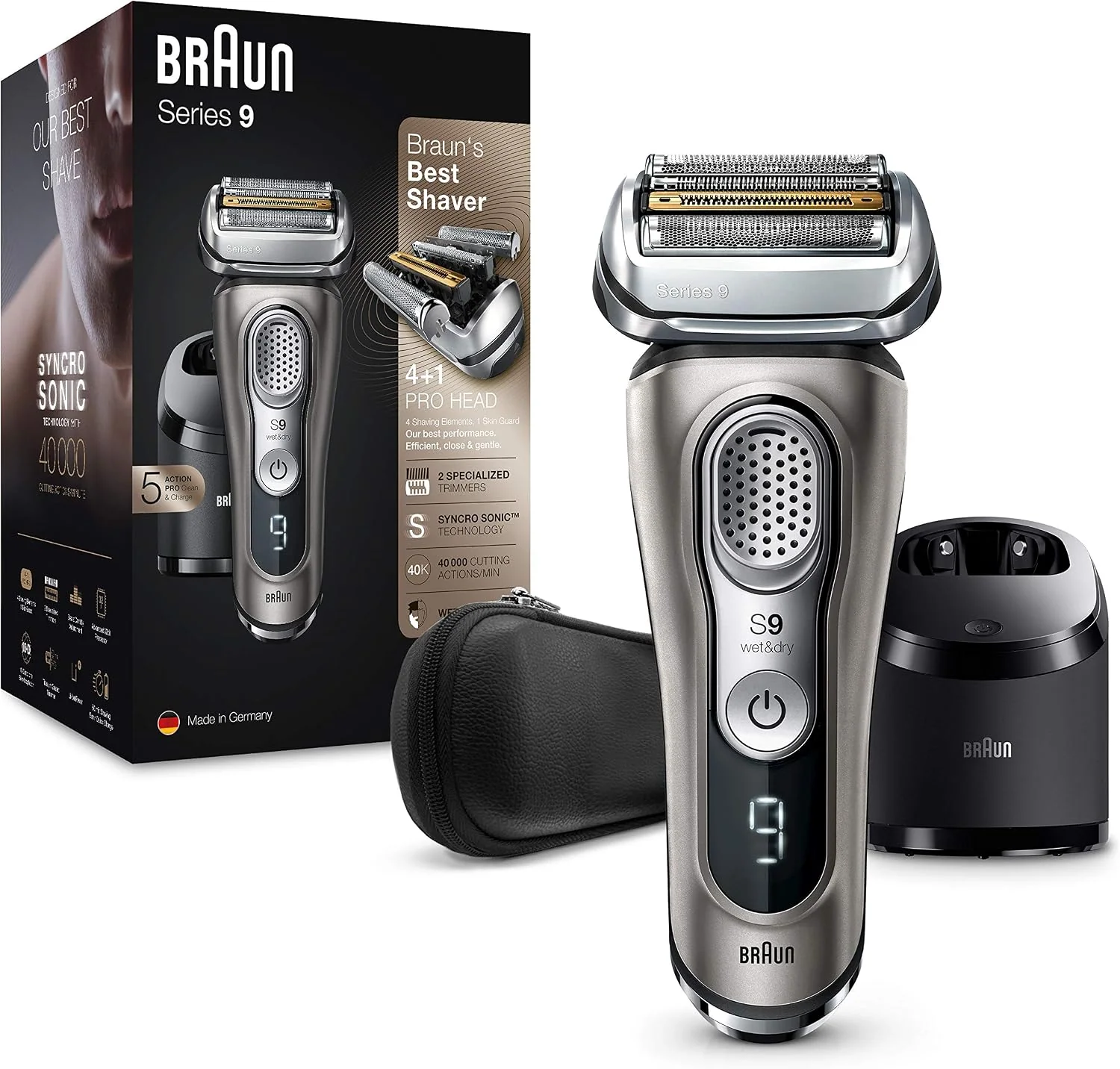 Braun Series 9 Premium Rasierer Herren mit 4+1 Scherkopf, 9385cc, Li-Ionen-Akku für 60 Min. Laufzeit, Elektrorasierer & Präzisionstrimmer, Wet&Dry