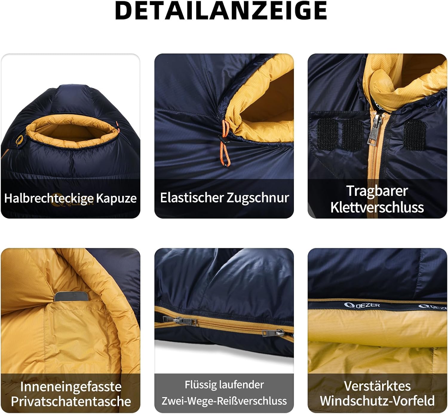 Daunenschlafsack, Winterschlafsack mit antistatischem Graphenfutter, 620FP Bauschkraft, 1450 Gramm, -24°C bis 0°C, geeignet für Camping, Wandern und Trekking.