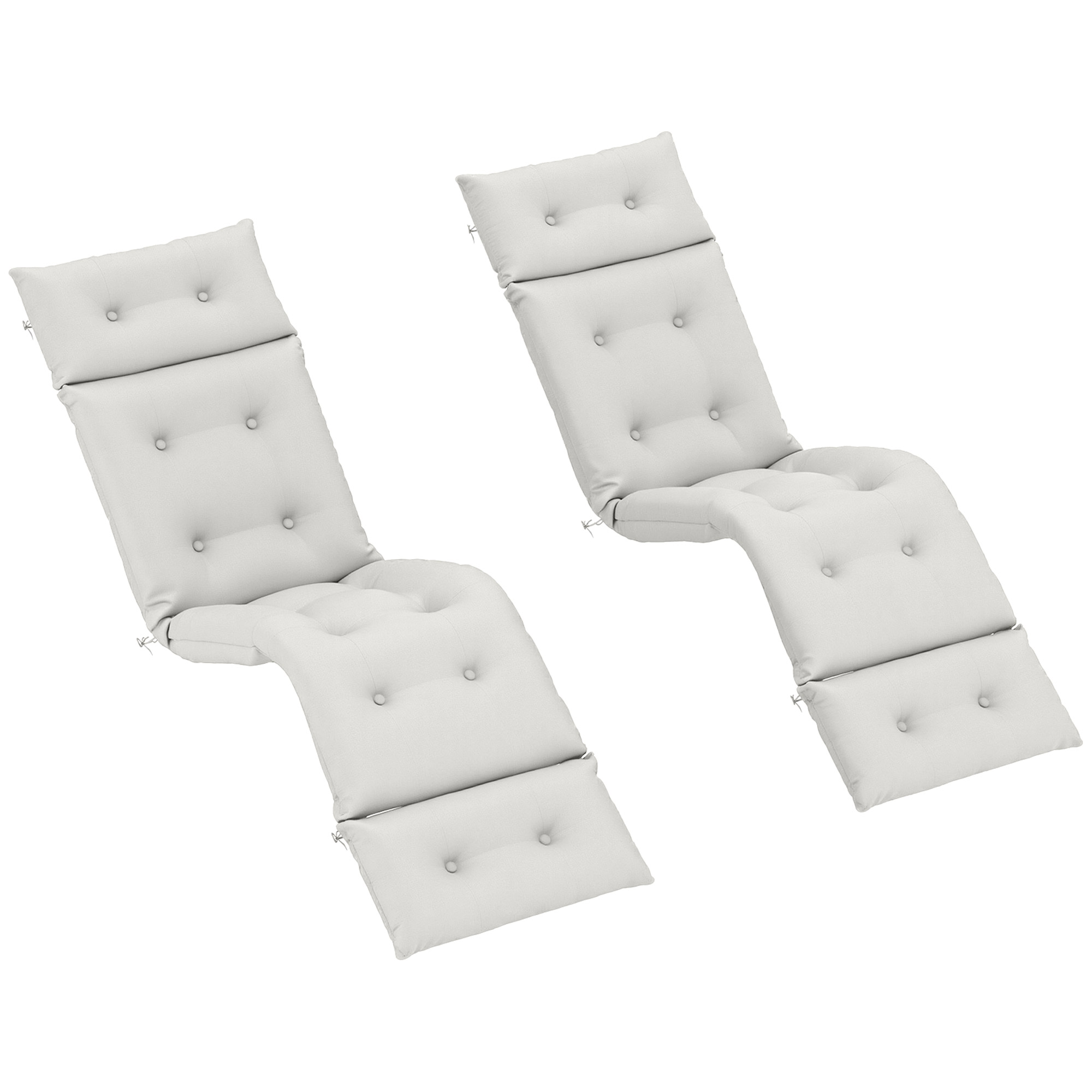 Outsunny Set von 2 Sonnenliegenkissen - dick, bequem - 6 Befestigungen, 190 x 56 x 10 cm, Hellgrau