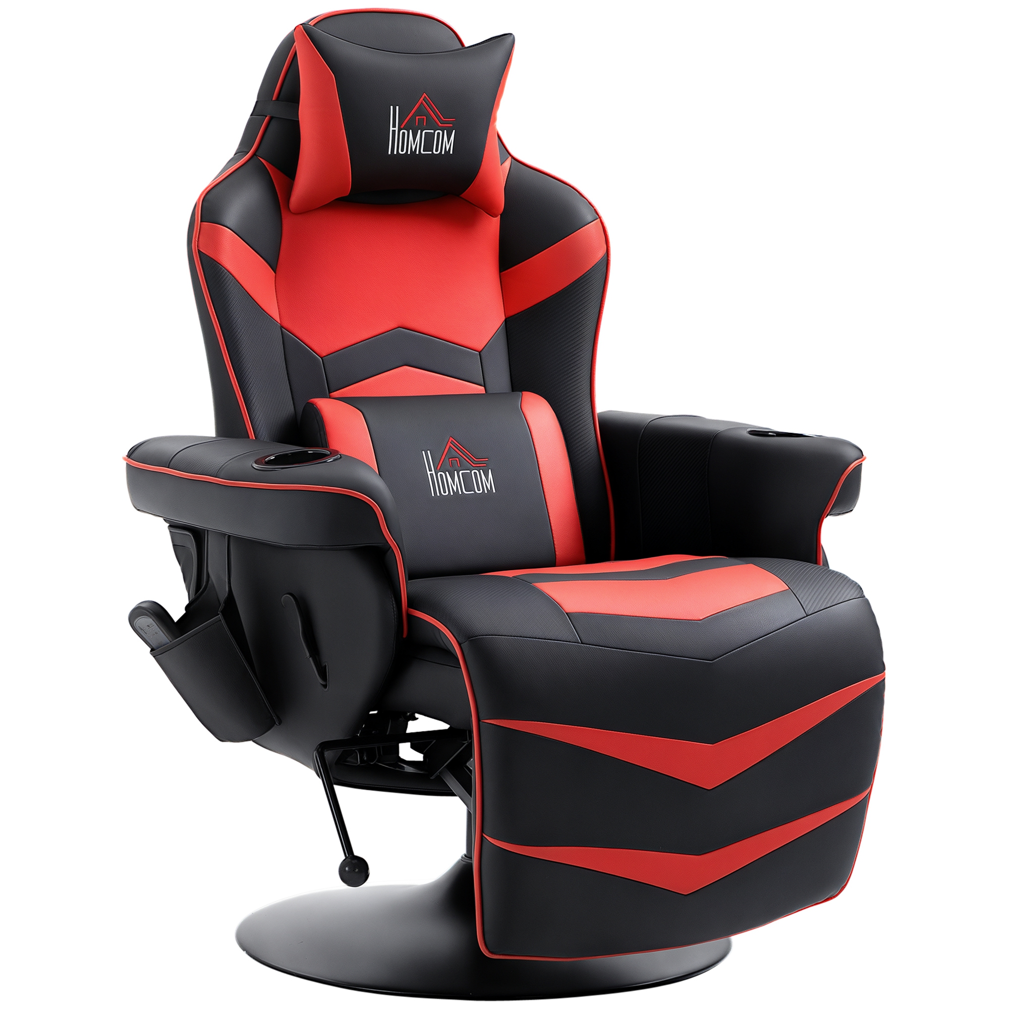 HOMCOM Gamingsessel, Massagefunktion, neigbare Lehne, Fußstütze, bis 120 kg, Stahlrahmen, Kunstleder, Rot