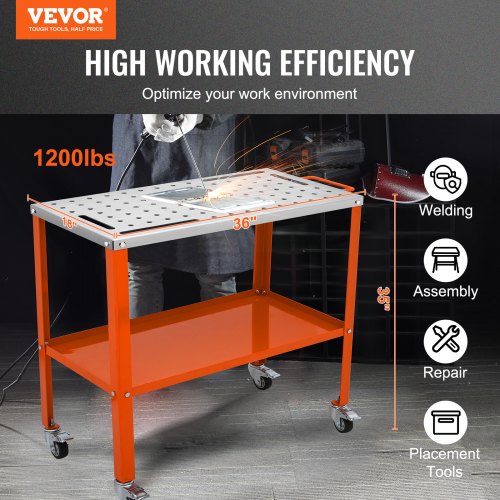 VEVOR Mobiler Schweißtisch 91,4 x 45,7 cm Schweißwerkbank 544 kg Tragfähigkeit Lochtisch 94 Löcher (1,6 cm) Werkbank Kohlenstoffstahl Arbeitstisch