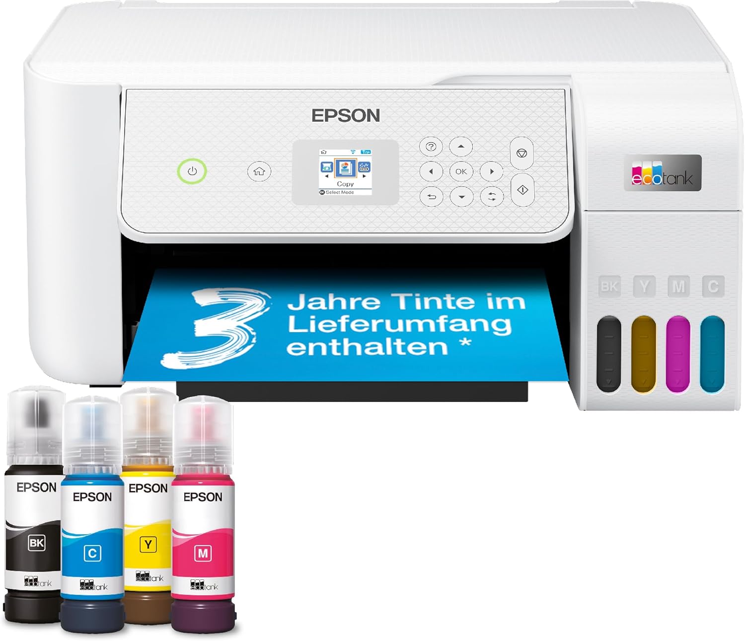 Epson EcoTank ET-2826 A4-Multifunktions-Wi-Fi-Tintentankdrucker, mit einem im Lieferumfang enthaltenen Vorrat an Tinten bis zu 3 Jahren