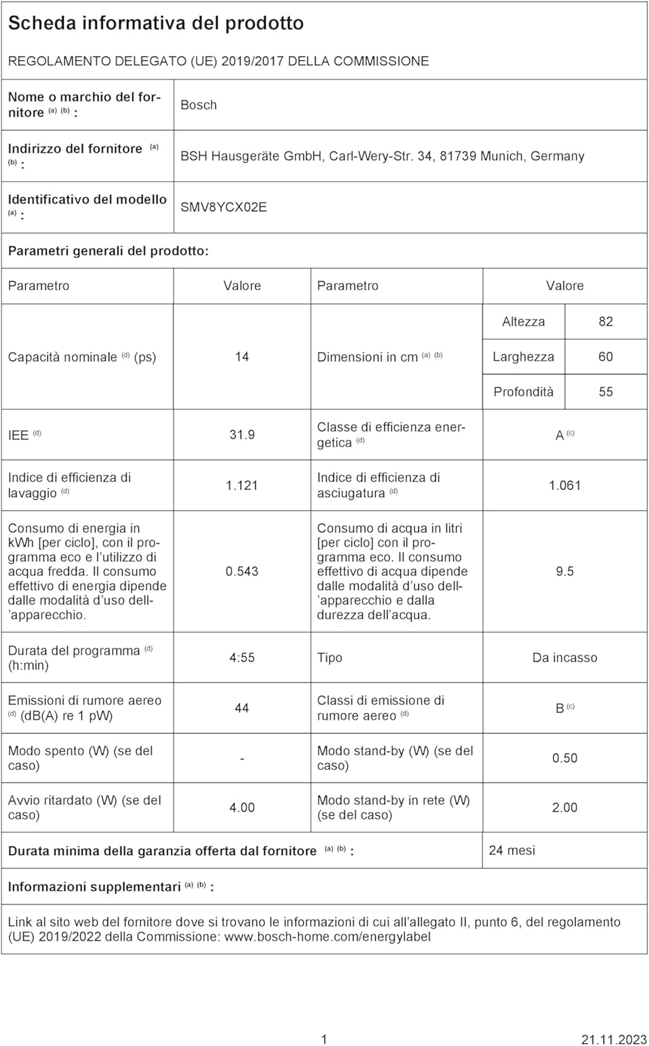 Bosch Elettrodomestici SMV2HVX02E Serie 2, Lavastoviglie da incasso a scomparsa totale, Home Connect, Diagnostica da remoto, Assistente al lavaggio, Programma Preferito, InfoLight, 3 cestello, 60 cm