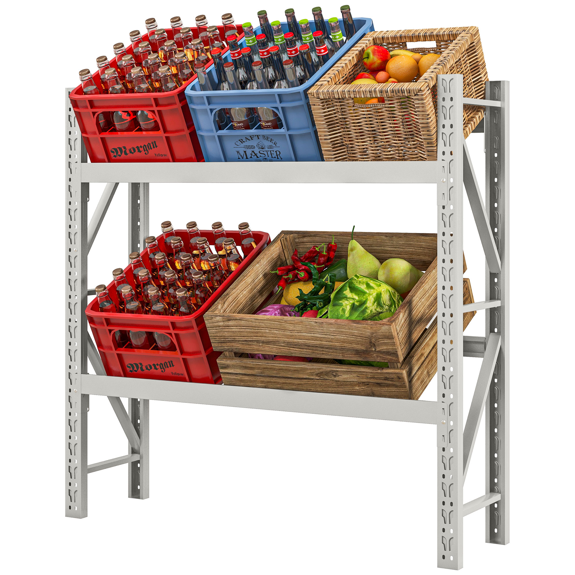 HOMCOM Getränkekistenregal, bis 6 Kisten, höhenverstellbar, Stahlrahmen, 110x30x110 cm, Weiß