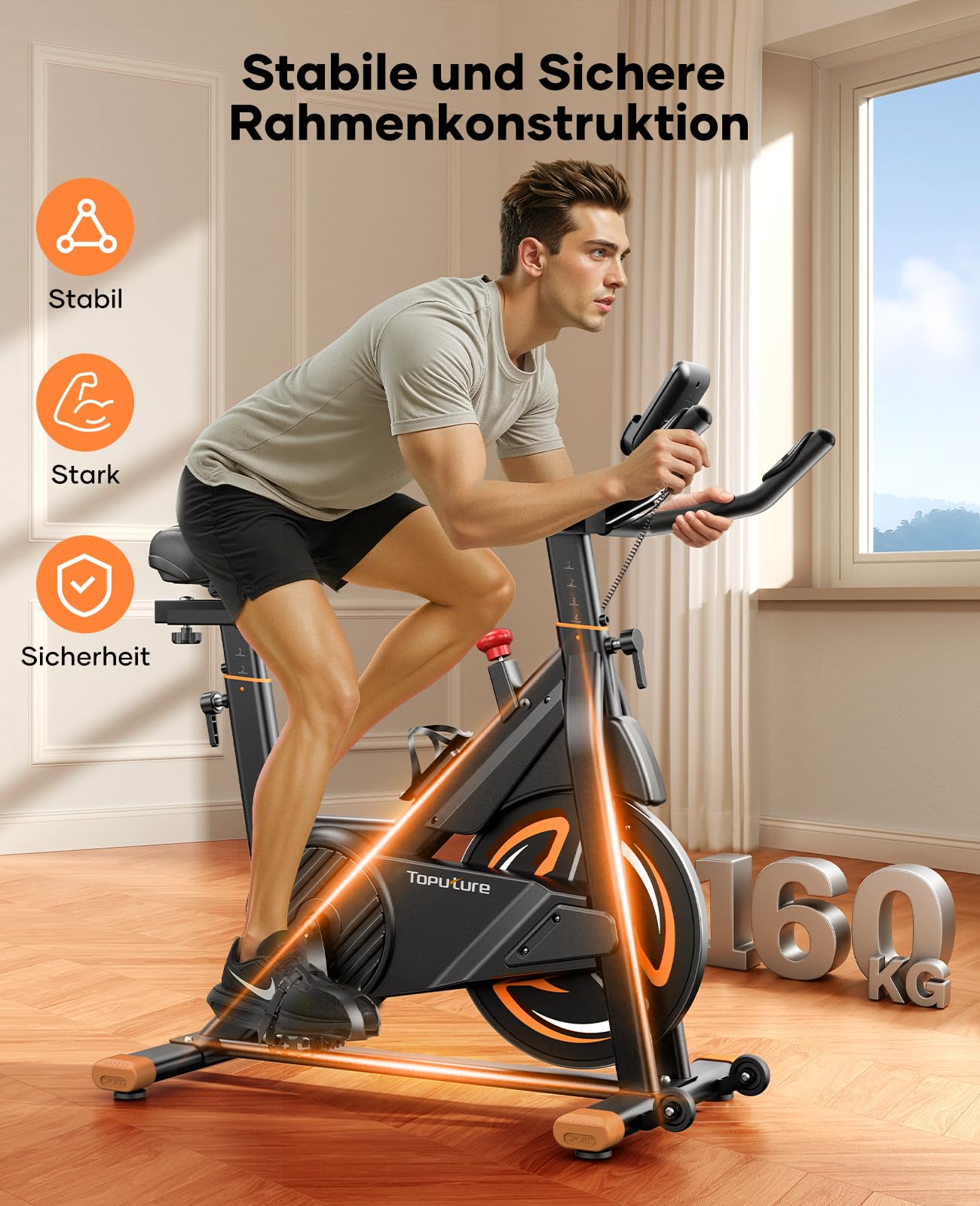 Heimtrainer Fahrrad mit Magnetwiderstand 15 kg Schwungrad 160 kg Tragkraft App-Bluetooth LCD-Display Pulsmesser