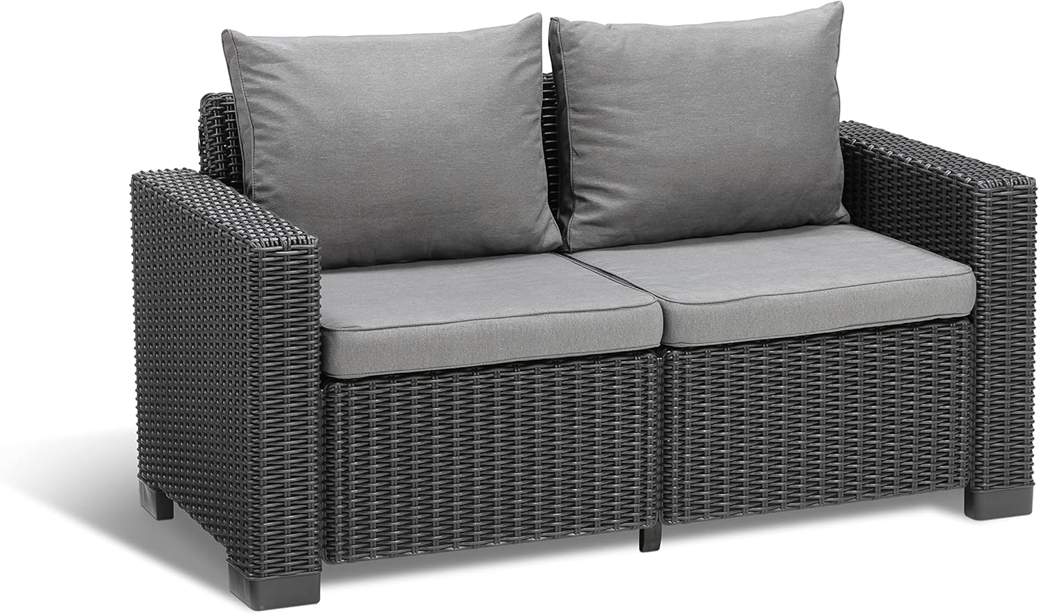 Keter California 2 Seater Garden Sofa, Rattan Sofa, Cushion Included Graphite