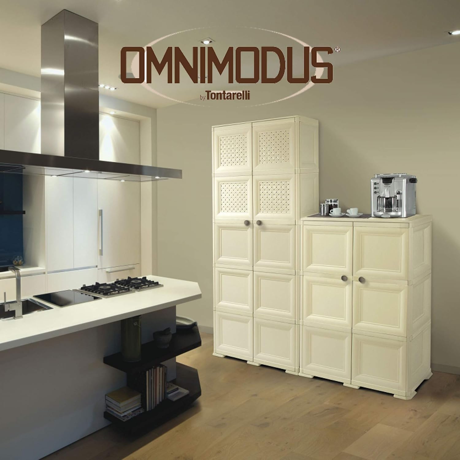 Tontarelli Omnimodus Wardrobe 5 Modules 5 Shelves 4 Open Compartments, Wenge, 79 x 43 x 203 cm
