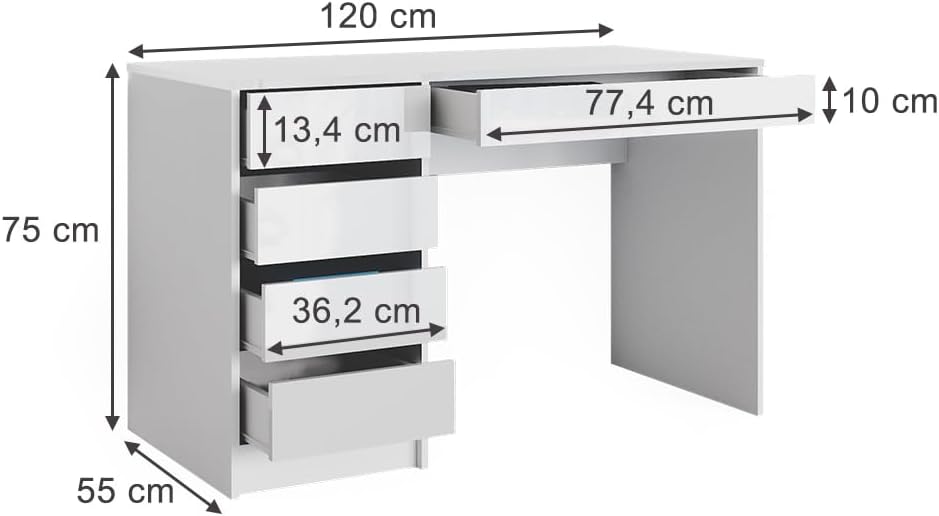 Vicco Sherry Dressing Table White Gloss 120cm Without Mirror