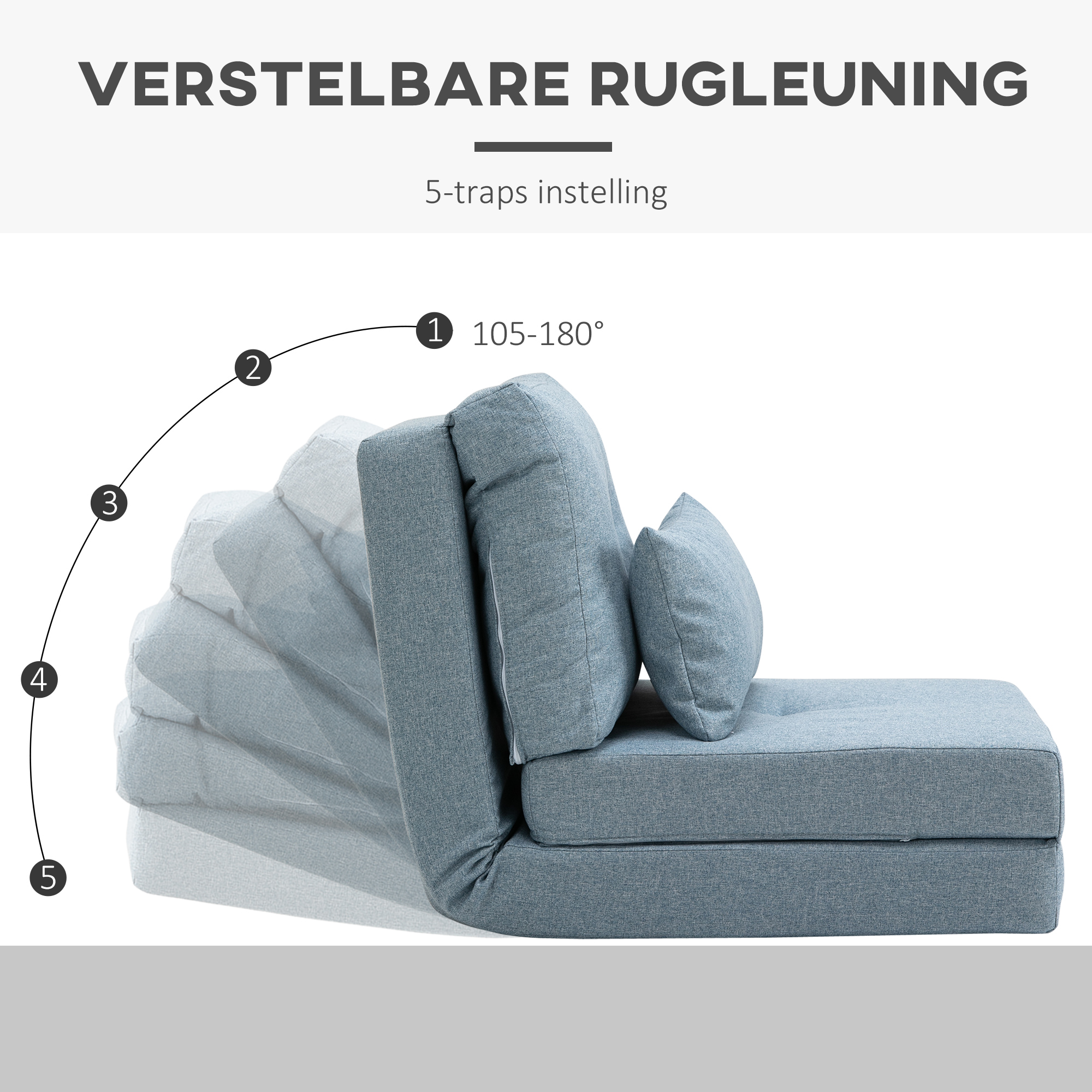 Vloerstoel Opvouwbaar Matras Slaapmat, 2-in-1 design, afneembaar kussen, 60 x 80 x 56 cm, Hemelsblauw