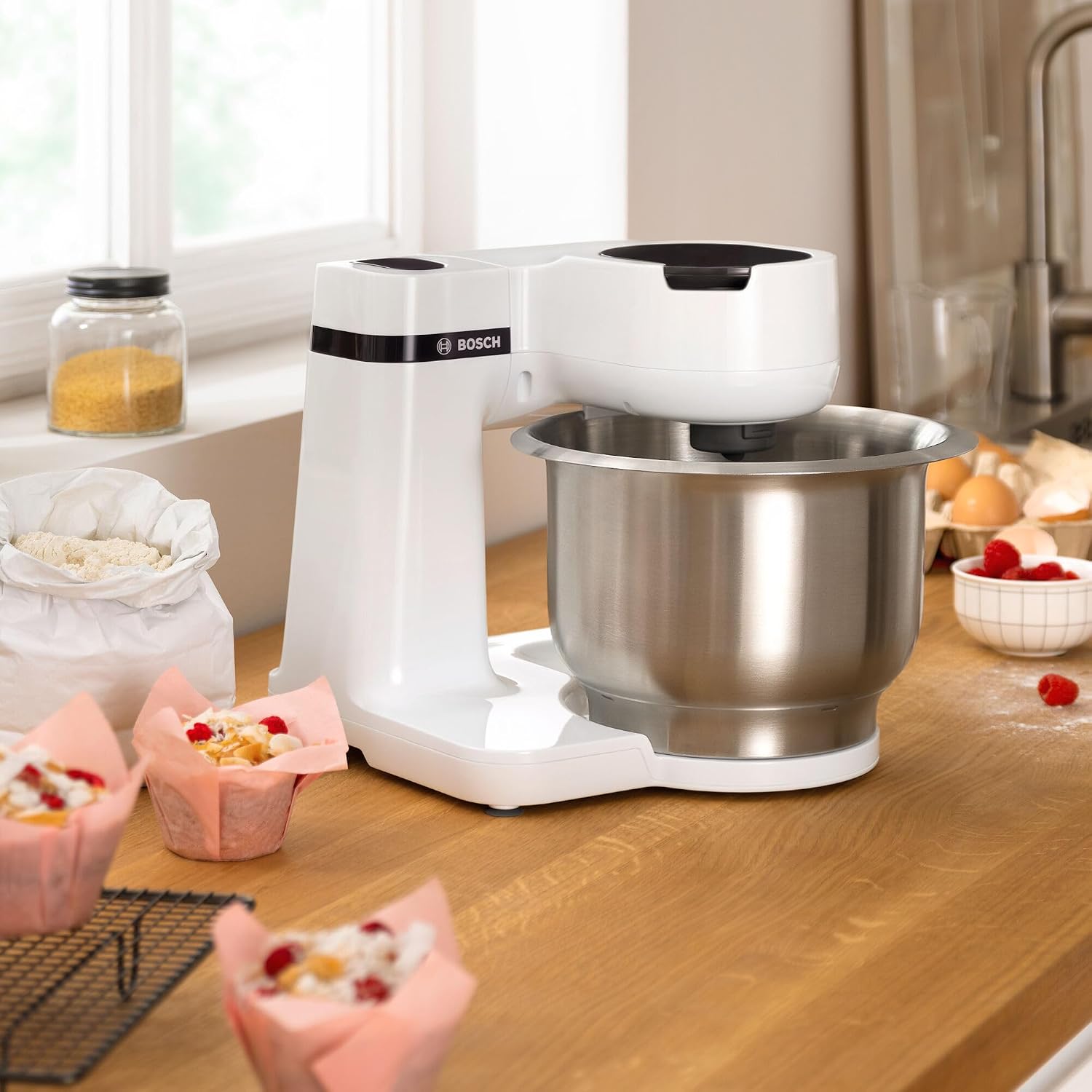 Bosch MUMS2EW00 Impastatrice, 700 W Ciotola da 3.8L in Acciaio Inox, Bianco