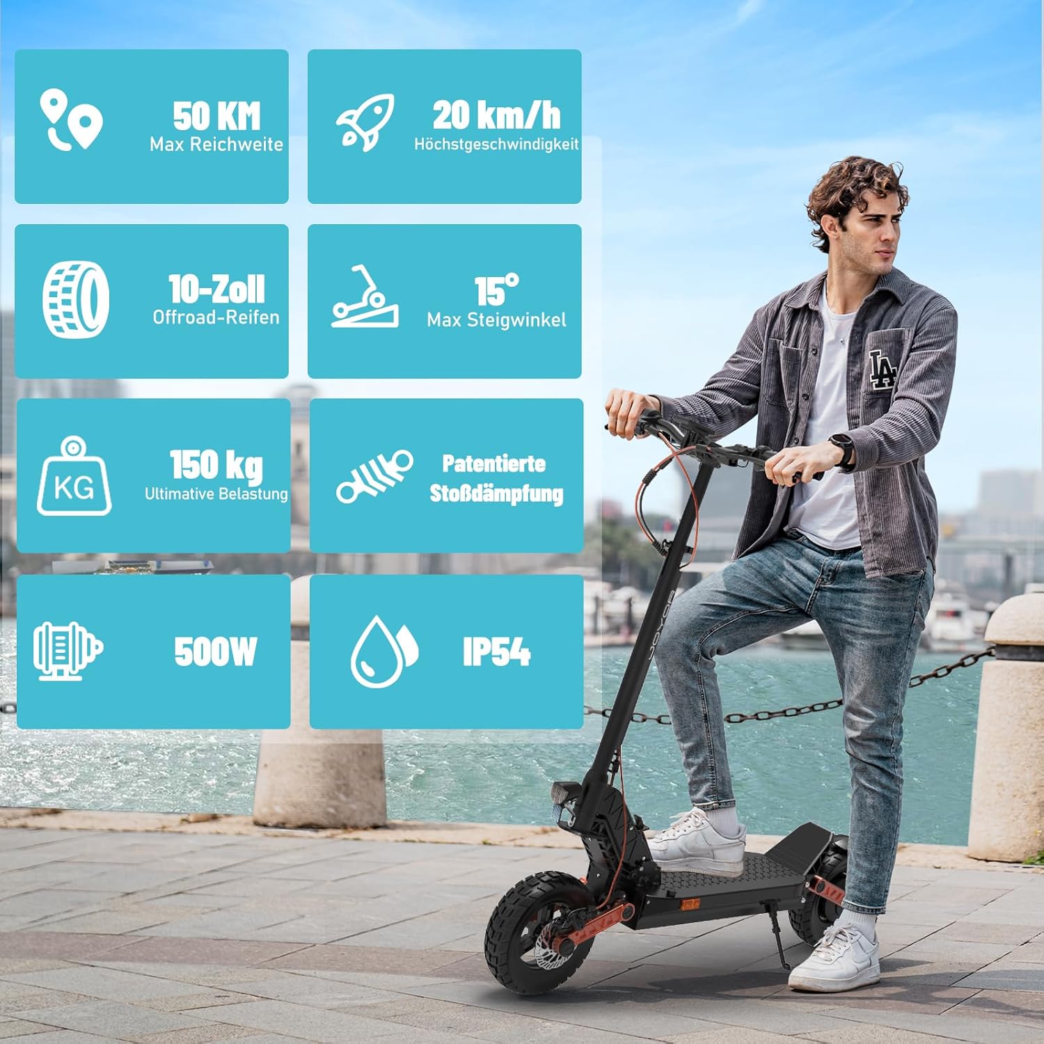 JOYOR E Scooter Roller S/Y/F-Serie, Reichweite von 40-100 km, Escooter 150 kg Tragkraft Einzel/Doppelmotoren, E Roller mit 10-Zoll-Geländereifen