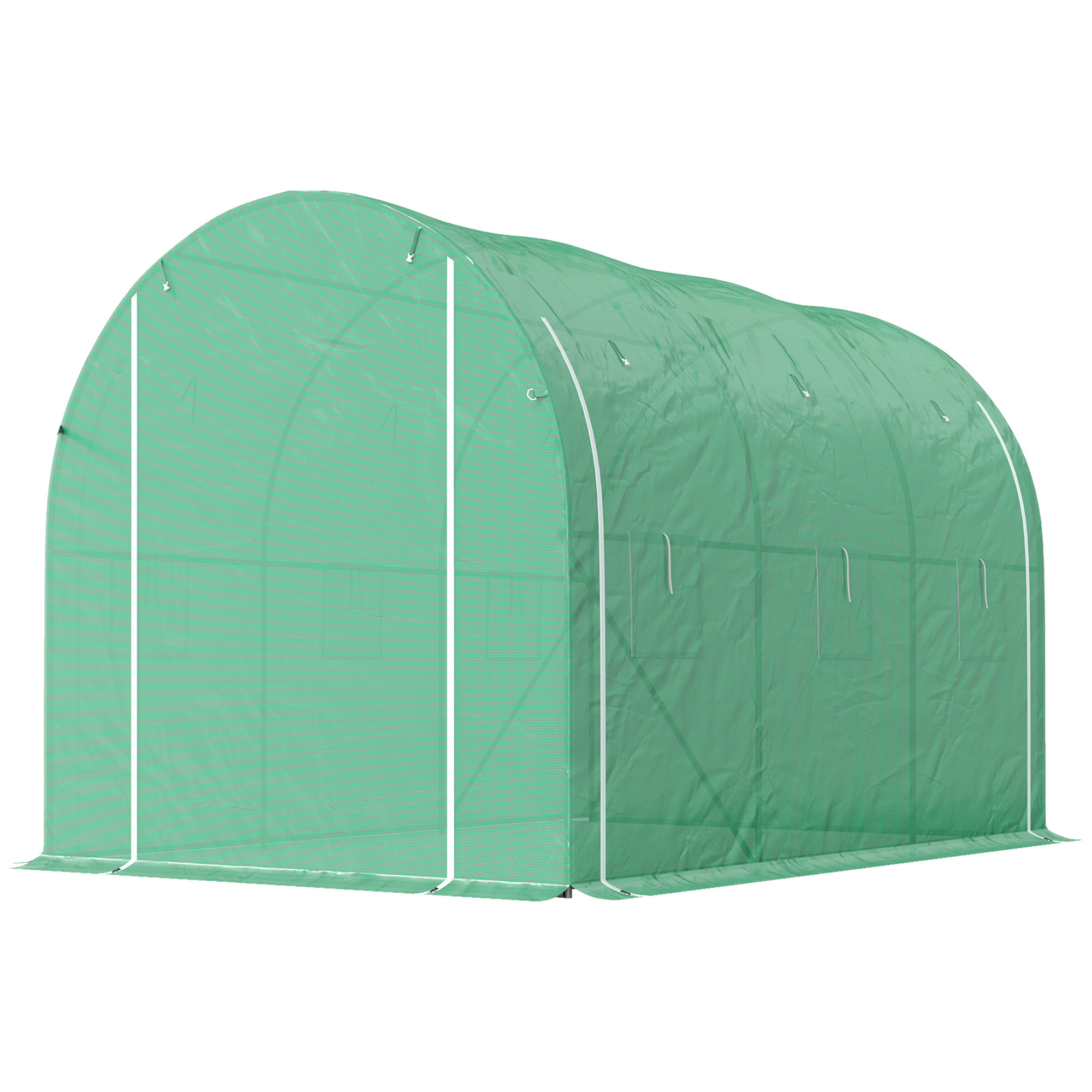 Outsunny Garten-Tunnelgewächshaus 6 m² 3 x 2 m mit 1 Tür + 2 aufrollbaren Seitenwänden mit Reißverschluss, 6 Fenstern, grün