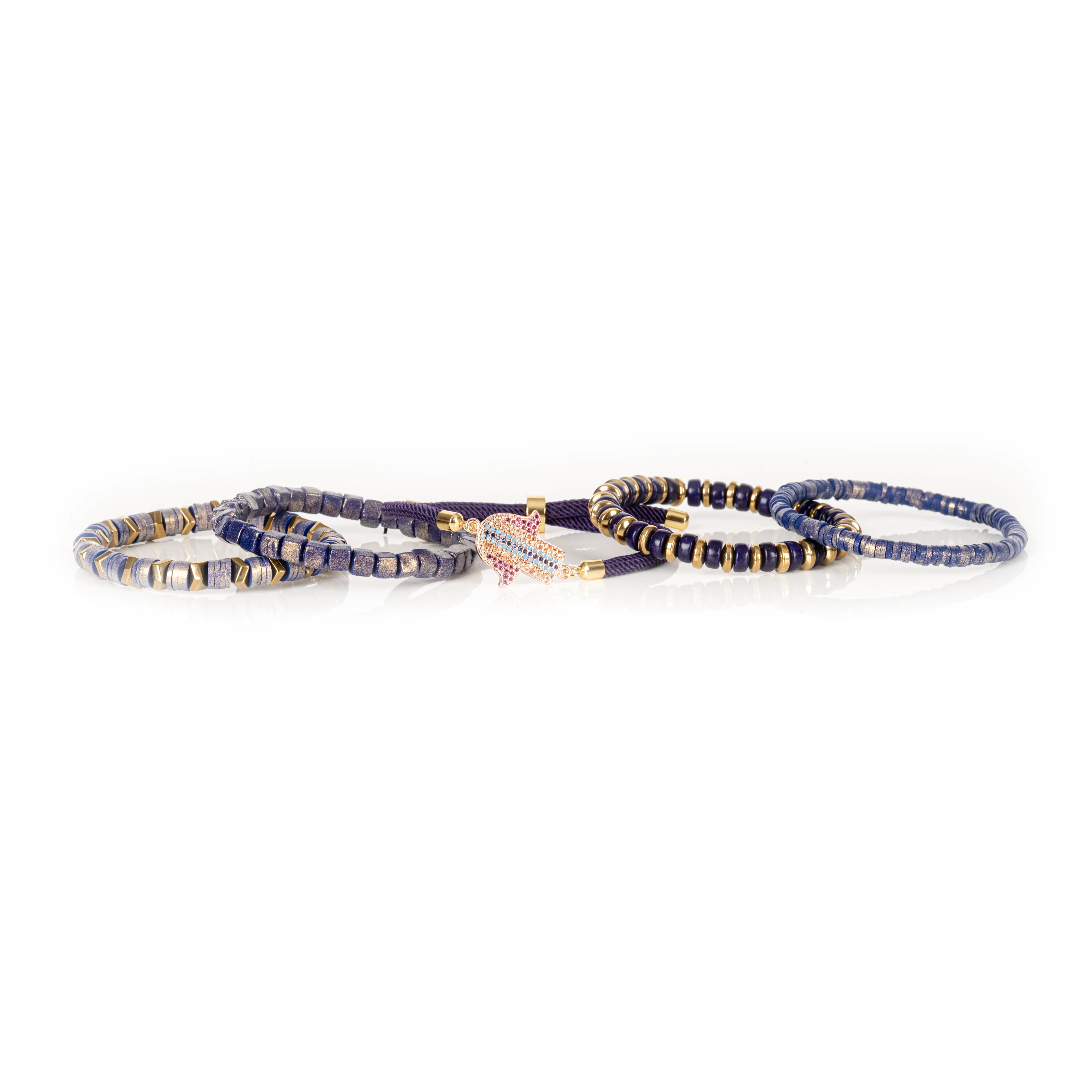 Blue Hamsa Charm Stack Bracelet: Medium 19 cm