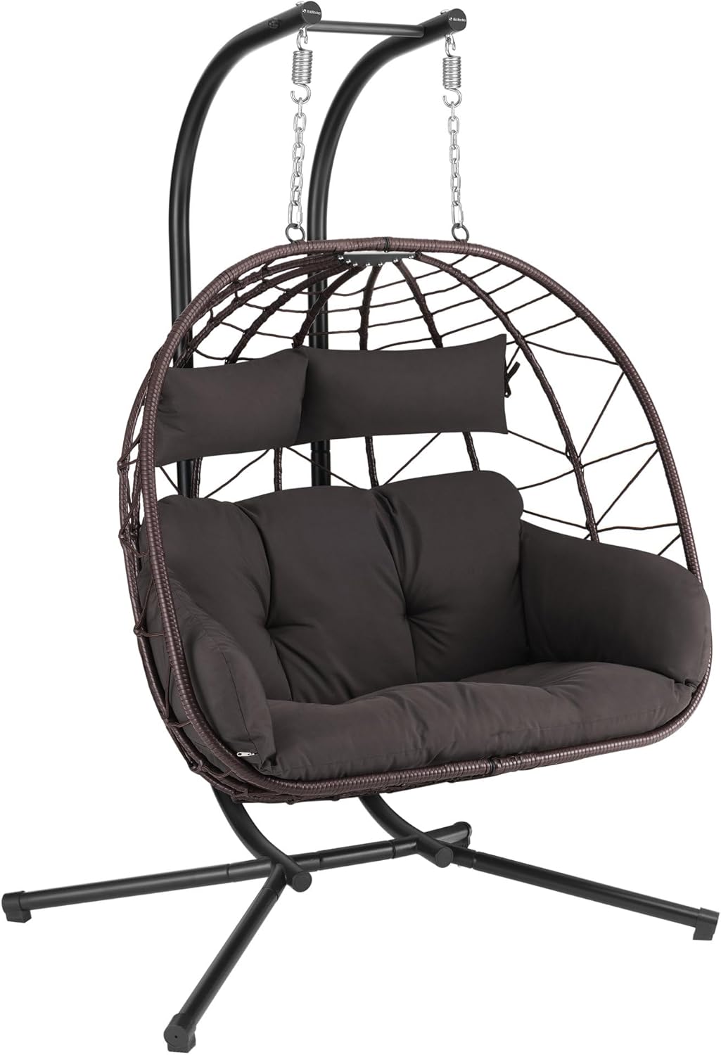 Hanging Chair for 2 People with Support | Brown | XXL Swing for Indoor and Outdoor | Cushion and Cushion Included | Two Seater Chair, Wicker Chair