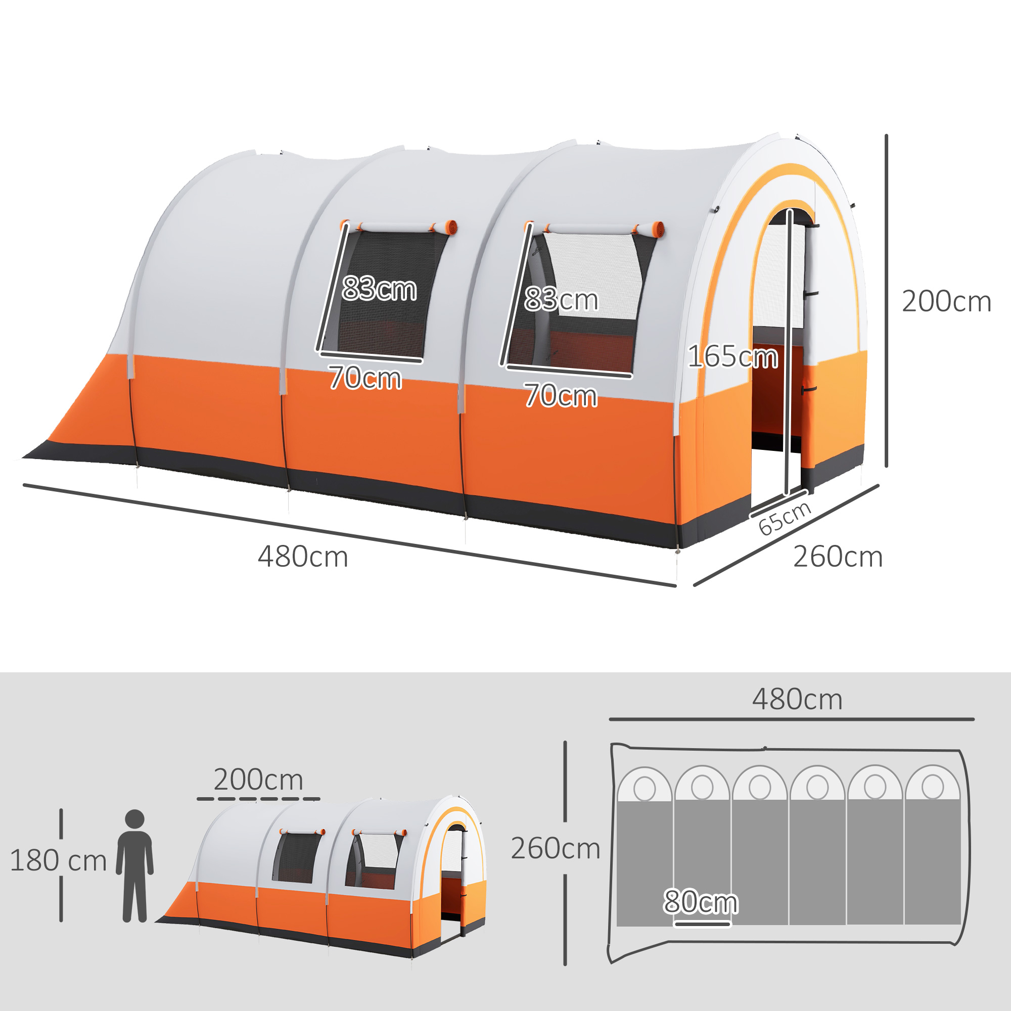 Campingtent tot 6 Pers, FamilieTent, Aparte Ruimtes, Waterdicht, Cr��mewit