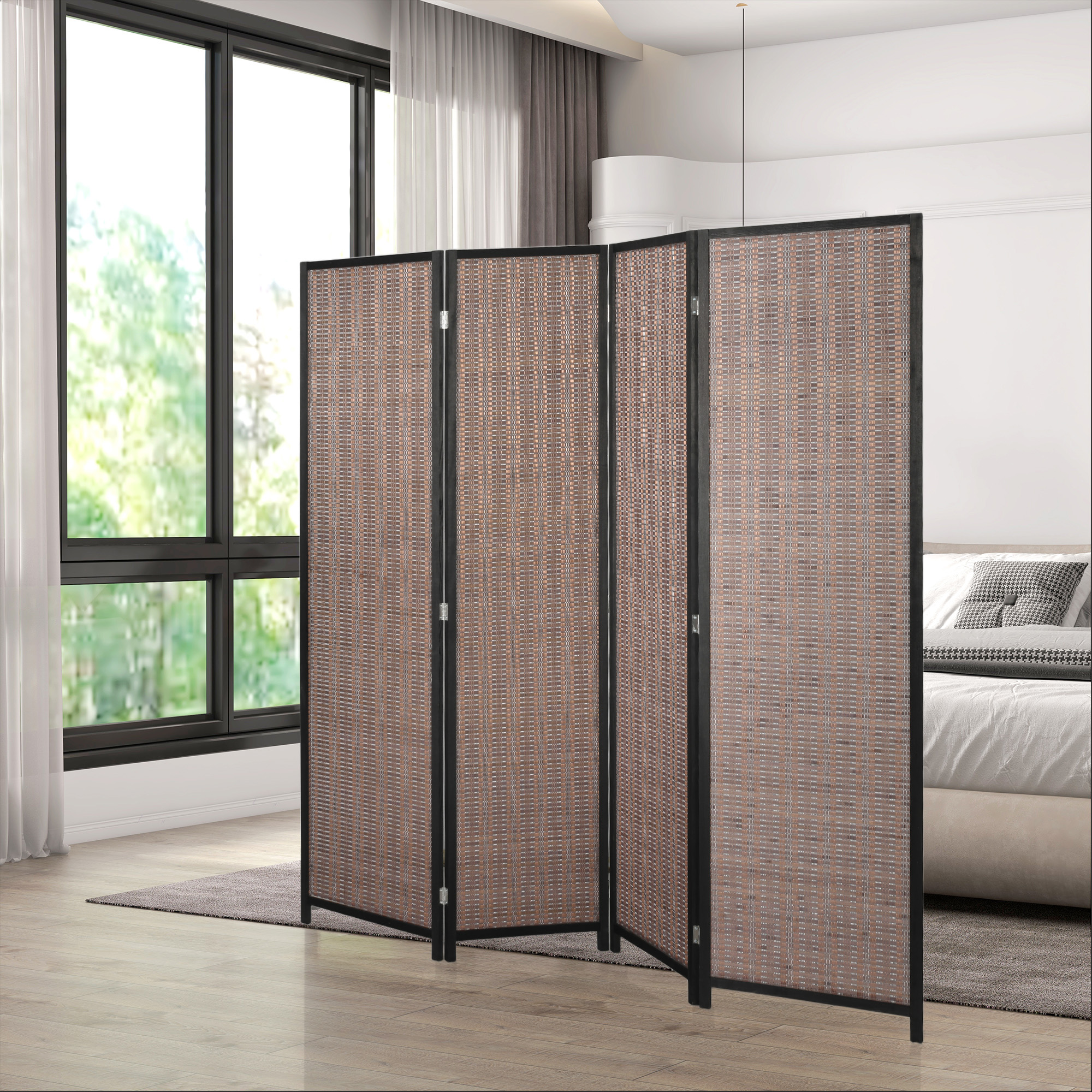 HOMCOM Holz-Paravent Raumteiler faltbare Trennwand 4 Paneele 180 x 180 cm braun