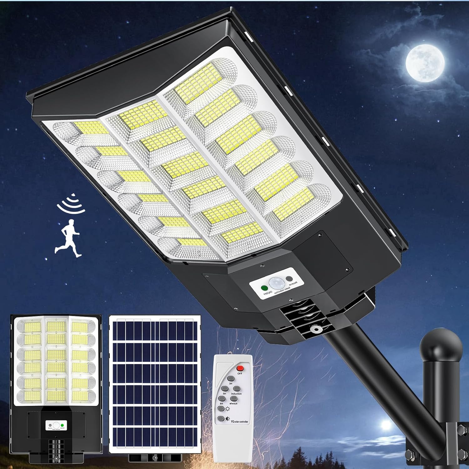 Sararoom Straßenlaternen Solar | 1000W LED Strahler Außen mit Bewegungsmelder Sensor | 864Led 6500K Wandleuchte mit Fernbedienung, IP65 Aussenleuchte Wegeleuchten für Garten Terrasse Garage Hof, 4st