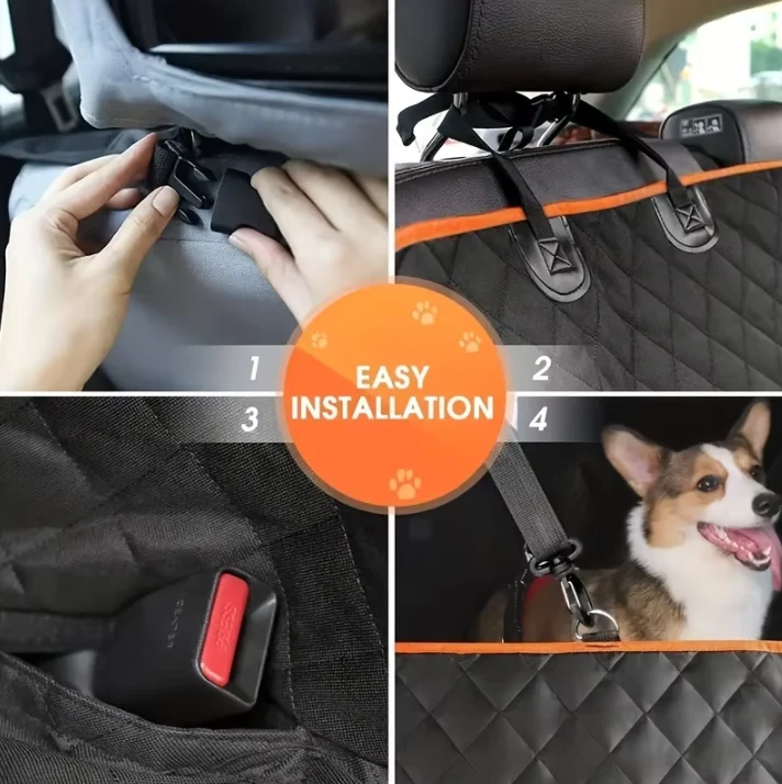 5-Layer Waterproof Dog Car Seat Cover �C Hammock Mode, Side Flaps & Seatbelt Openings