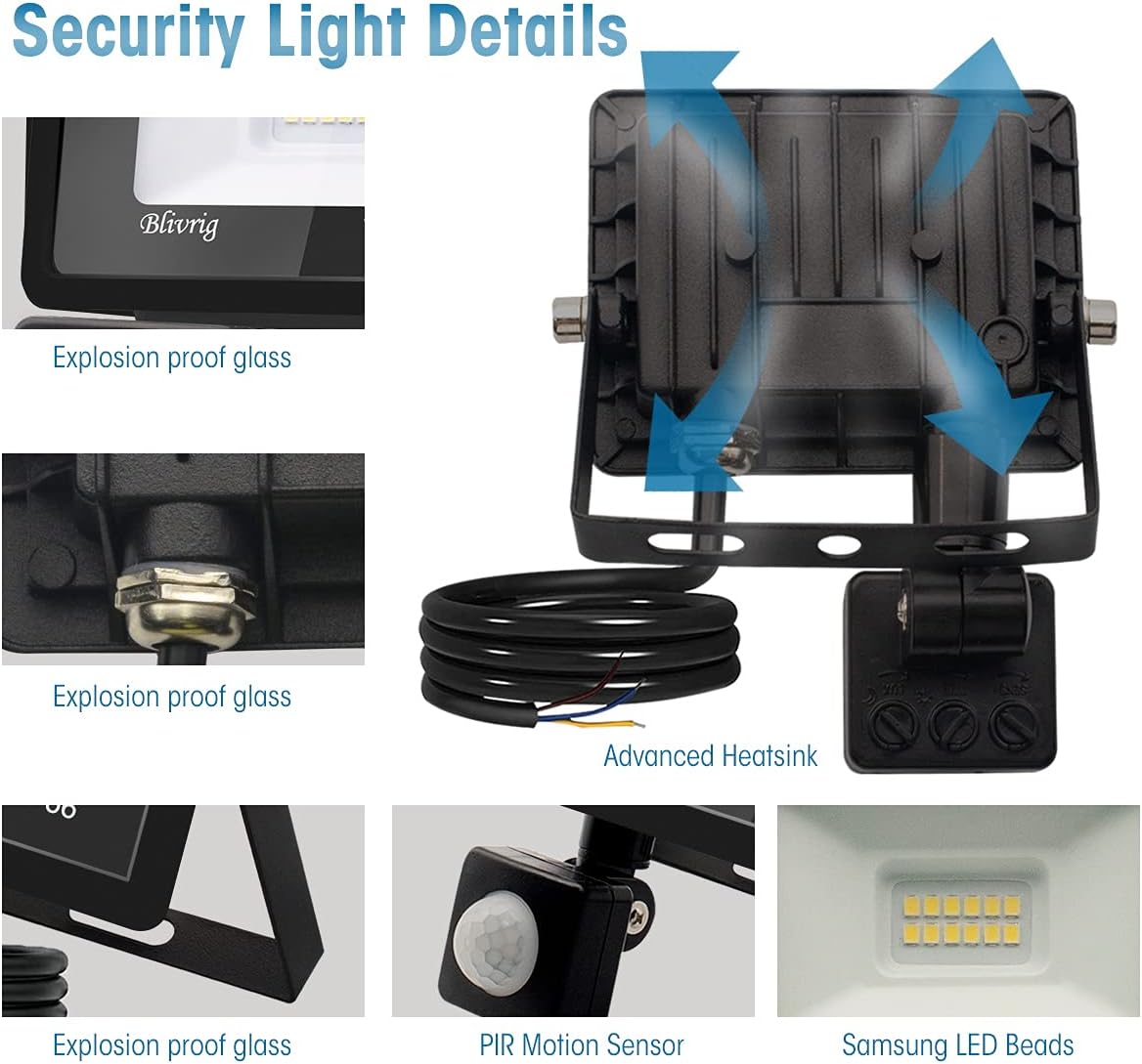 LED Strahler mit Bewegungsmelder 100W 10 Stück, 10000 Lumen Außenleuchte, 6000K Kaltweiß Strahler LED Bewegungsmelder, Außenstrahler IP66 Wasserdicht, Außenlampe für Garten, Innenhöfe, Garage, Flu
