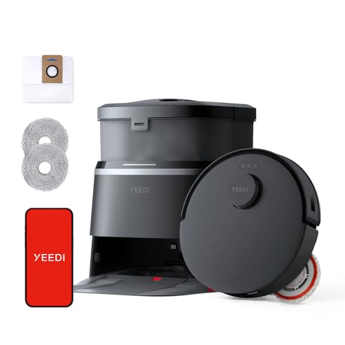 Yeedi M12 PRO  Robot Vacuum and Mop, 11000Pa Strong Suction, ZeroTangle Technology, TruEdge Deep Mopping, Auto Mop Washing/Drying, Auto Lift Mopping, Mini Omni Station, Black