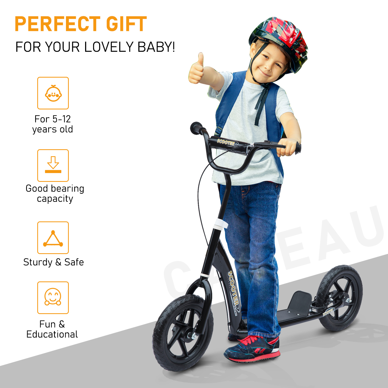 kinderstep scooter step stadsscooter kinderscooter kickboard 12 inch zwart 120 x 52 x 80-88 cm
