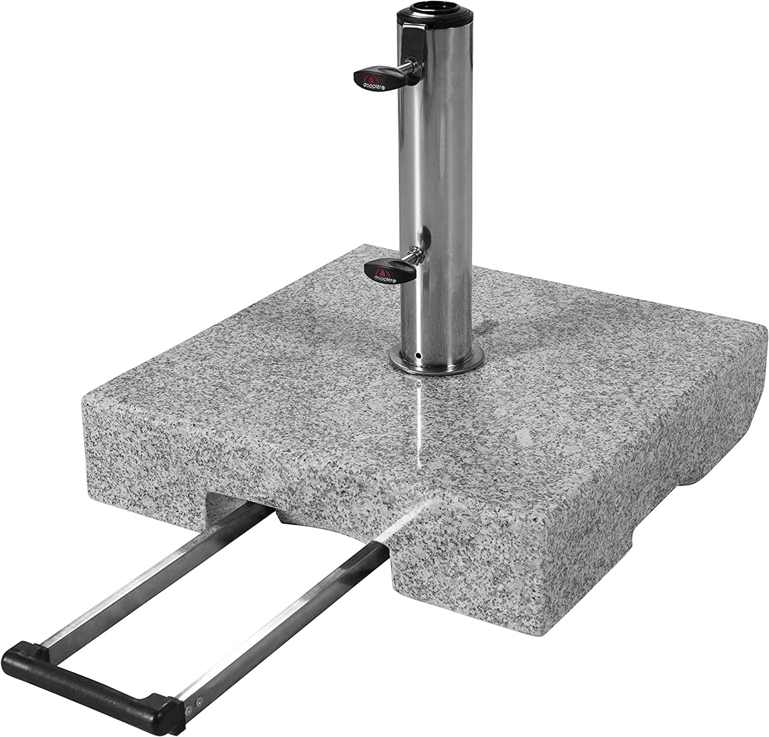 Doppler Trolley Granitsockel 45kg mit Rollen I Schirmständer für Sonnenschirme mit max. 250cm Schirmdurchmesser & 3,2-6,0cm Rohrdurchmesser I Sonnenschirmständer mit Auszieh-Griff