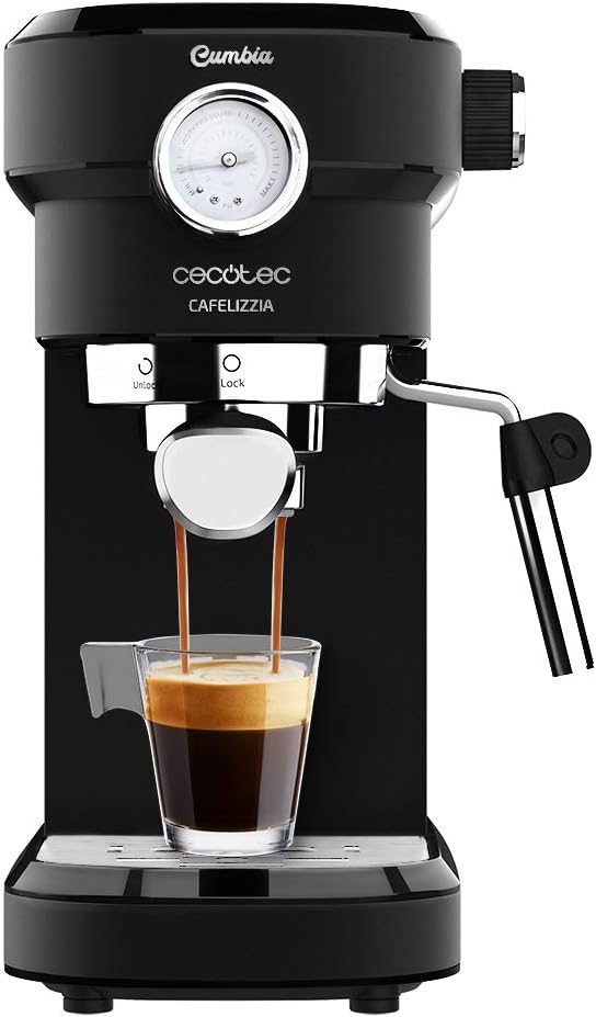 Cecotec Macchina da Caffè Espresso Cafelizzia Fast. 1350 W, Thermoblock, ForceAroma da 20 bar, Vaporizzatore Orientabile, Braccio Doppio, Piastra Riscaldatrice per Tazze, Serbatoio d'Acqua Estraibile
