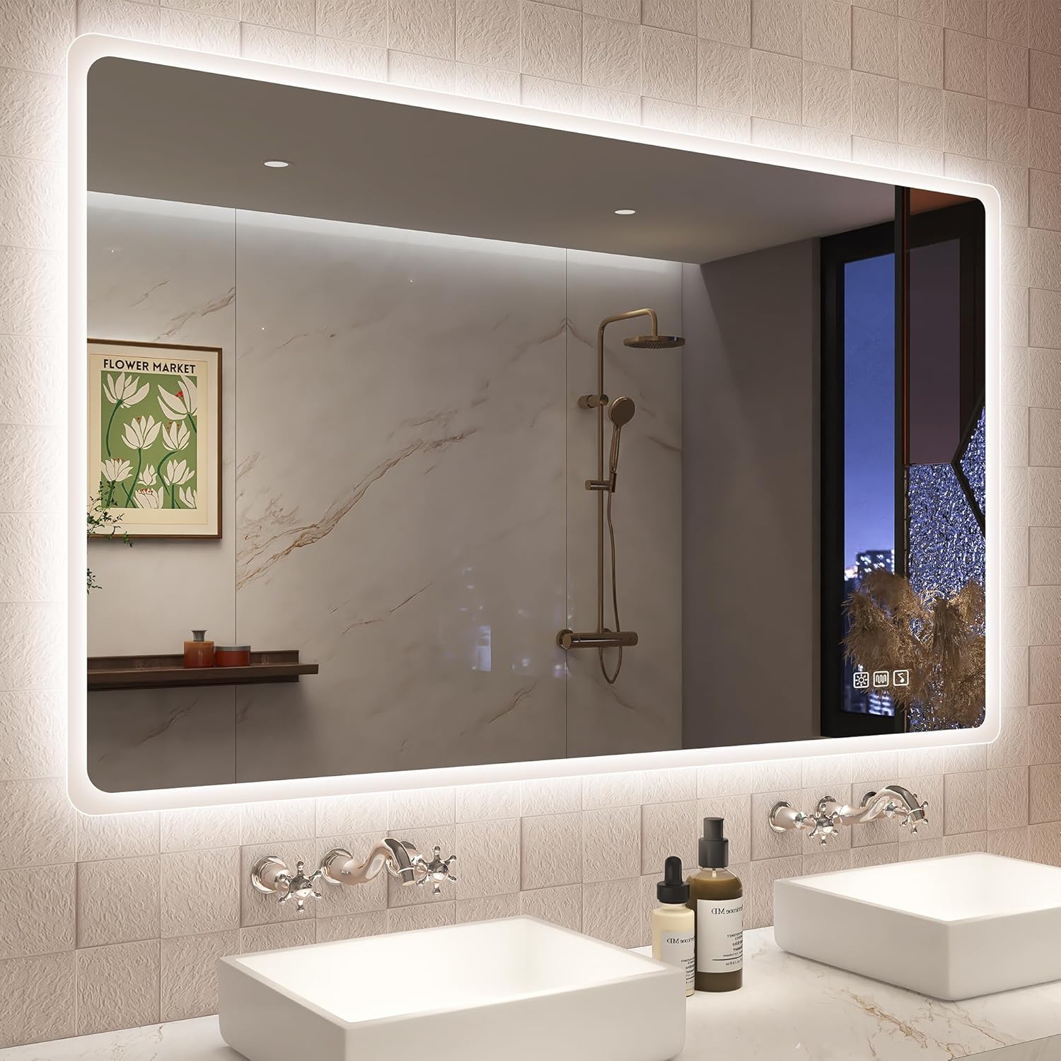 STARLEAD 120x70 cm Specchio-Bagno-con-Luce, Specchiera-Bagno-LED con Bluetooth, 3 Colori Luce, Dimmerabile, Antifog, Memoria, IP44, Vetro Temperato HD, Orizzontale/Verticale