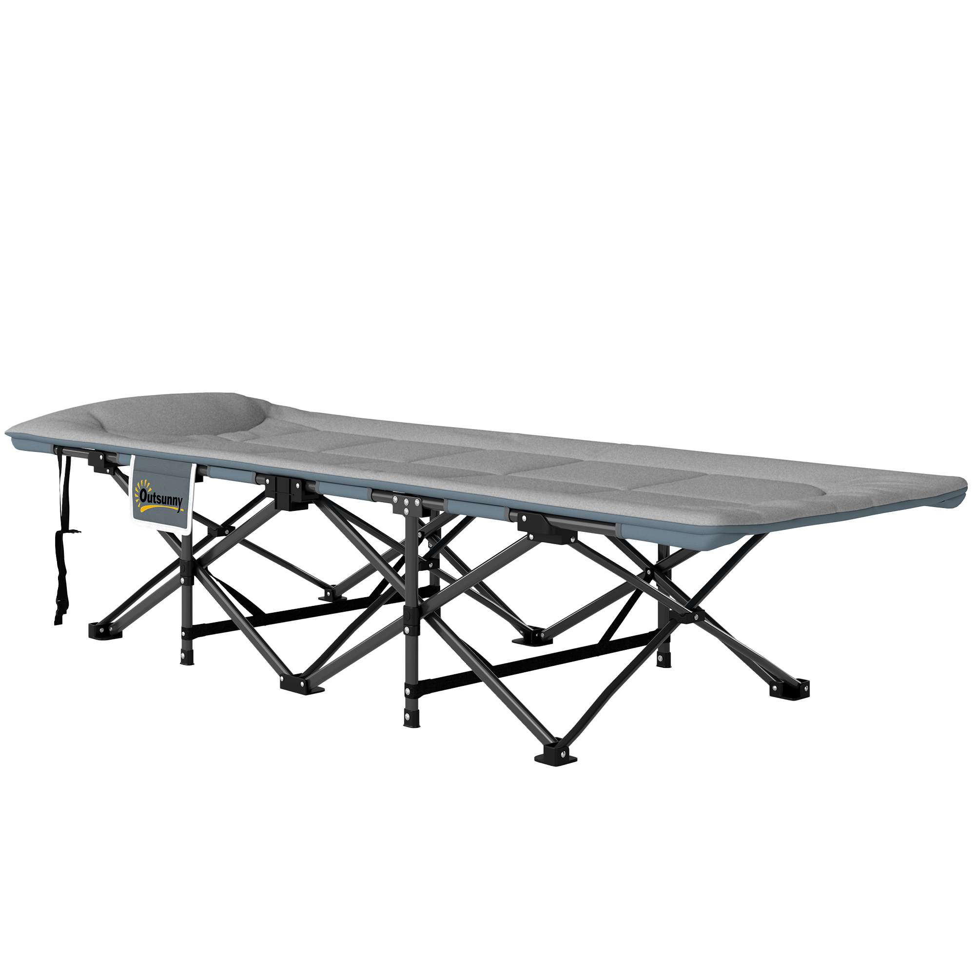 Outsunny Feldbett faltbar Campingbett mit Matratze Kopfkissen Seitentasche 187 x 67 x 37 cm Gästebett bis 150 kg Grau