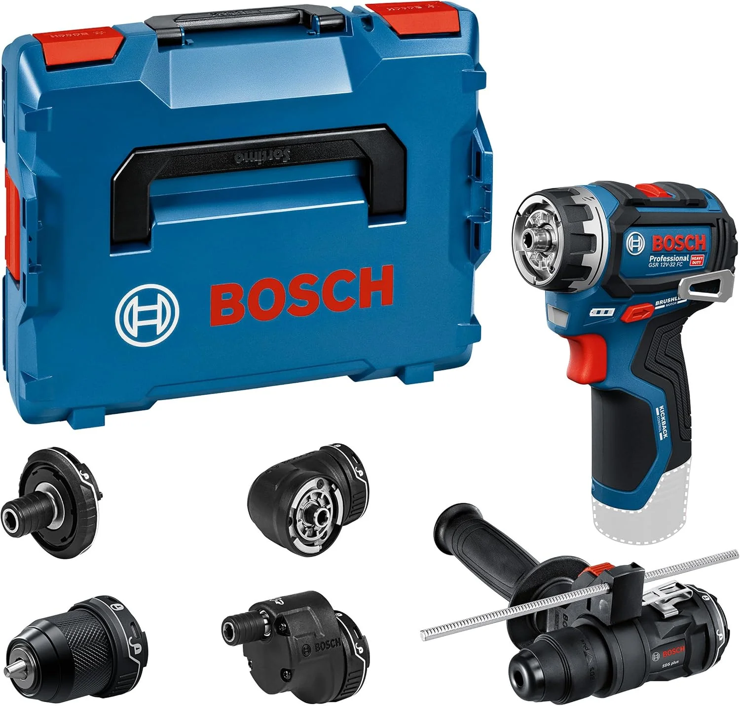 Bosch PRO 12V System Cordless Drill Driver GSR12V-32FC (incl. GFA 12-M, 12-X, 12-E, 12-W, 12-H, Aux. Handle, Depth Gauge, L-BOXX)