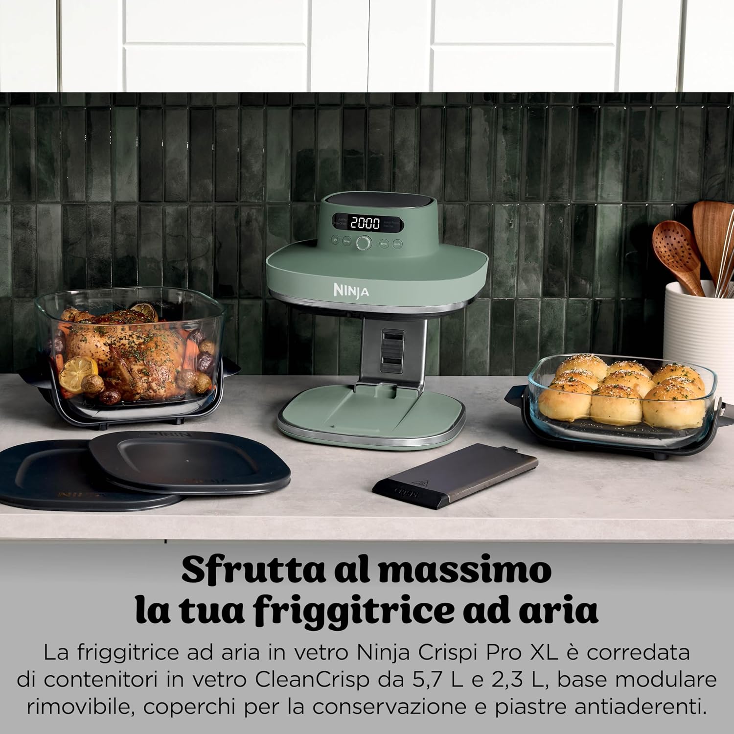 Ninja CRISPi PRO XL, Friggitrice ad Aria in Vetro, Verde Muschio, AS090EUGN