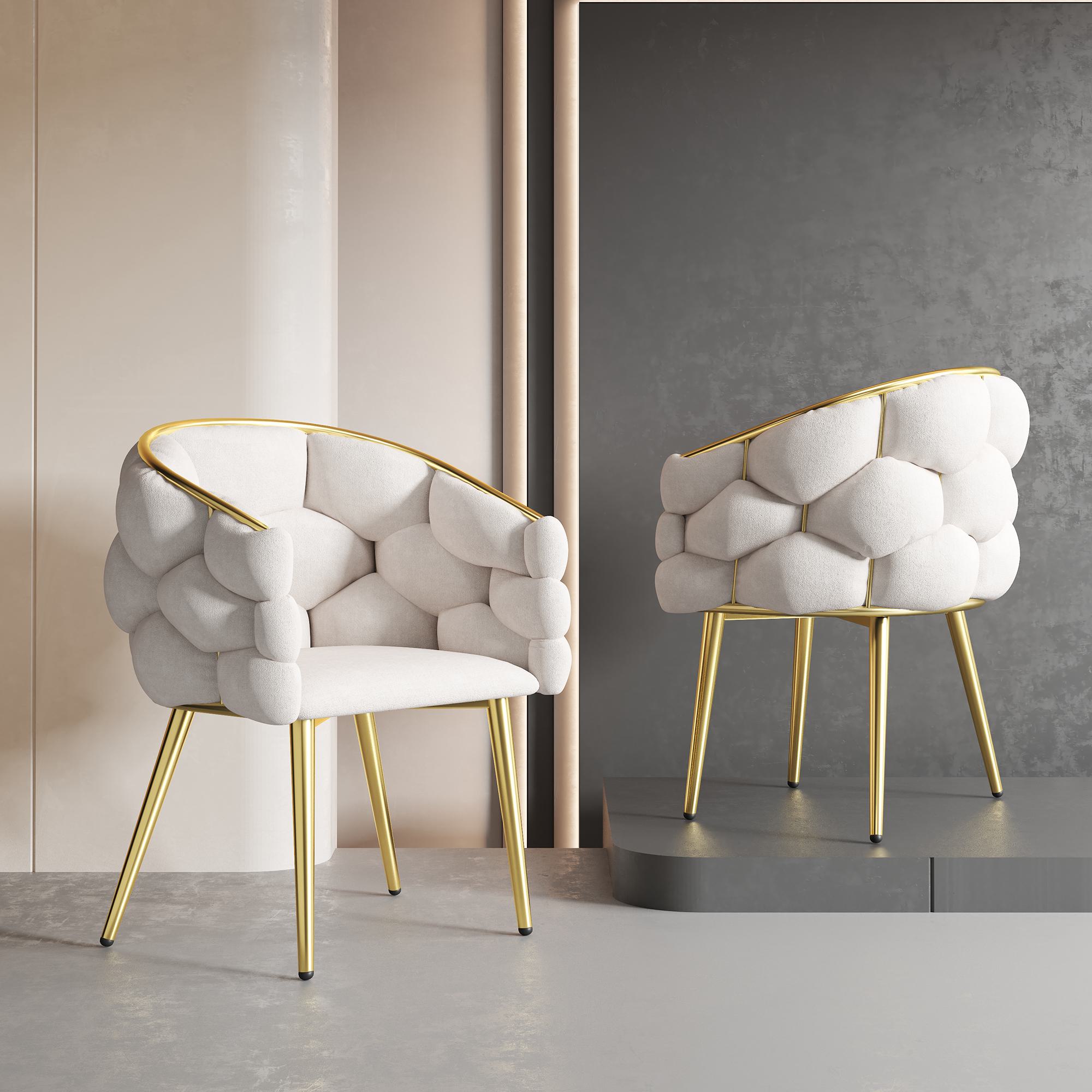 Luxus-Stuhl in Samtoptik mit Goldglanz-Rückengestell, Komfort-Rückenschutz, weichem Gewebe und verstellbaren Vorderbeinstützen, 70×47×80 cm, Beige