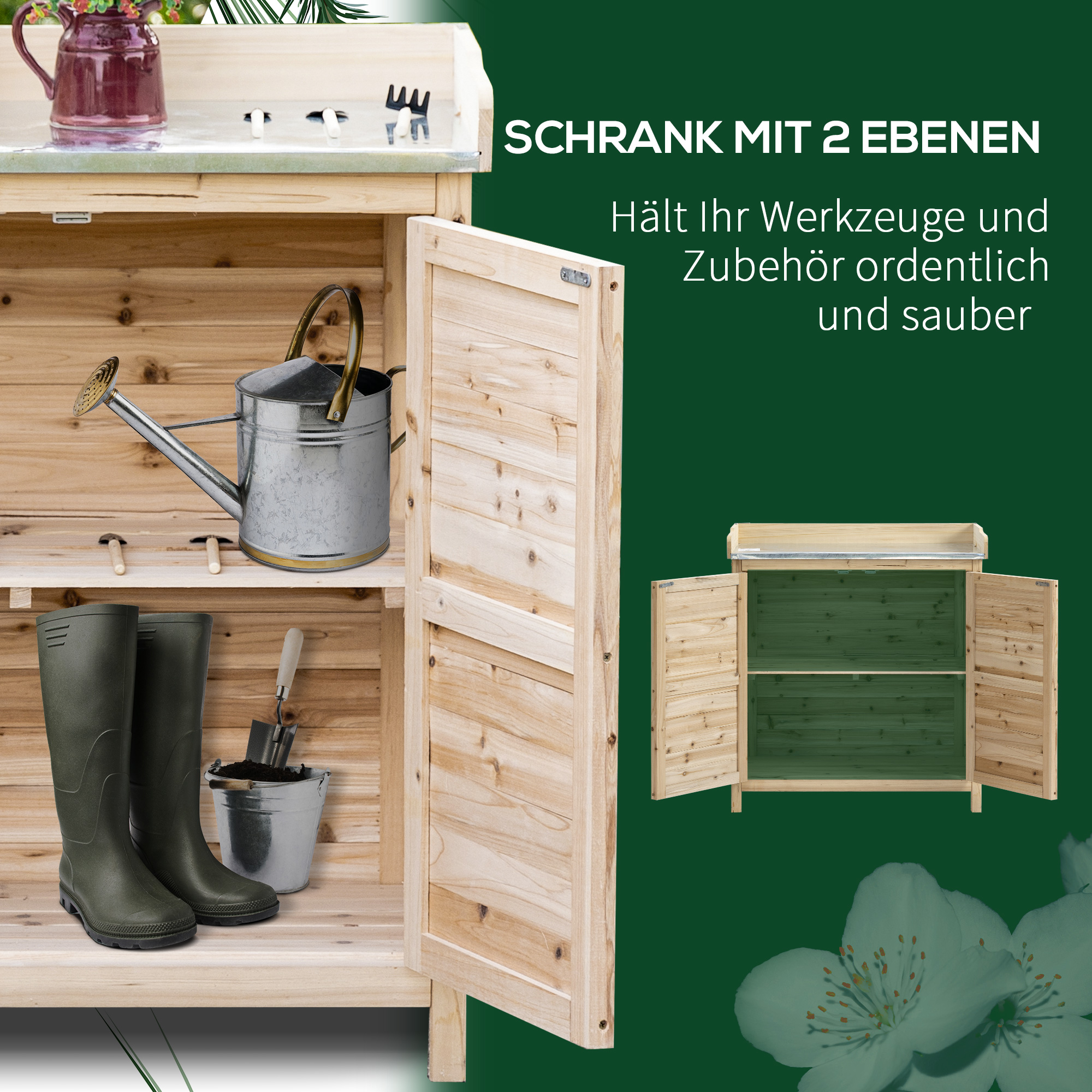 tuinkast houten apparatuur kast kast met 2 planken nature